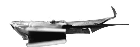 Side view of a second nib mounted above the writing nib as an ink reservoir.