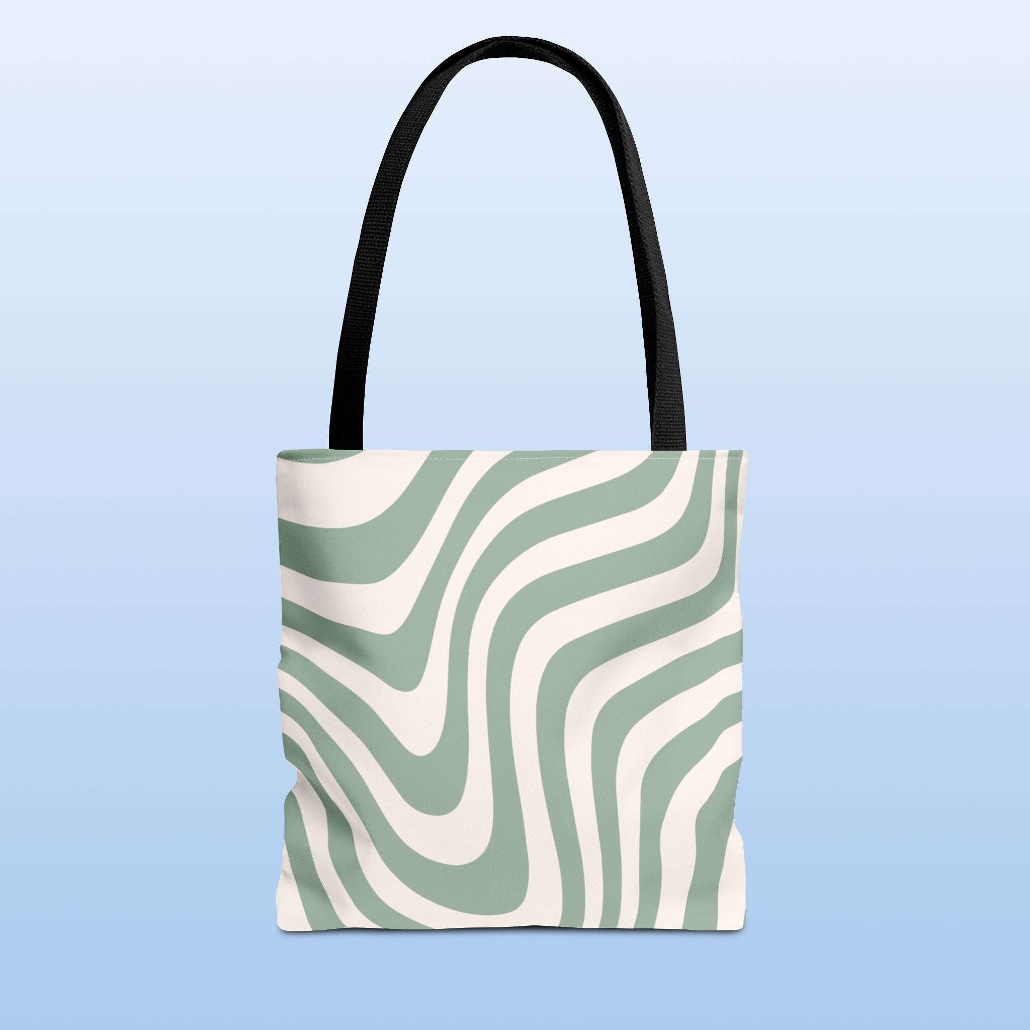 Tote bag mockup - Wavy Lines Sage Green - 13" x 13" - black handles