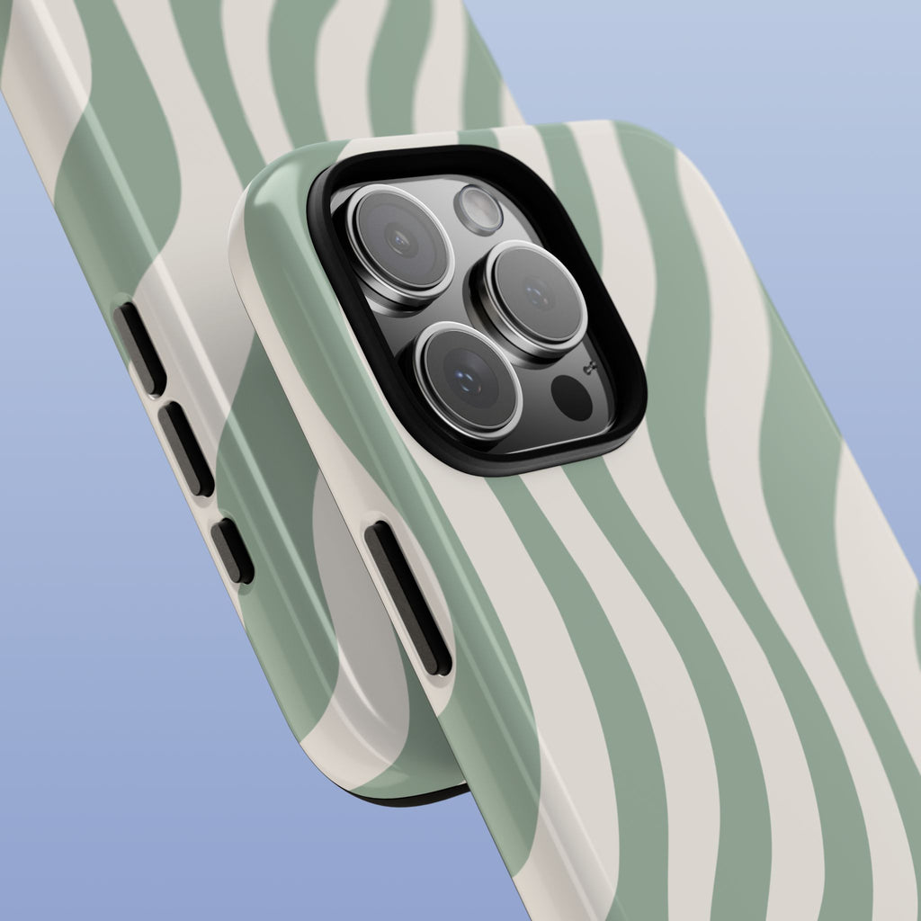 Wavy Lines - Glossy iPhone Case - Sage Green - Minimal Abstract Pattern (Alt)