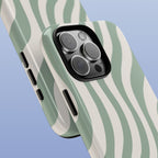 Wavy Lines - Glossy iPhone Case - Sage Green - Minimal Abstract Pattern (Alt)