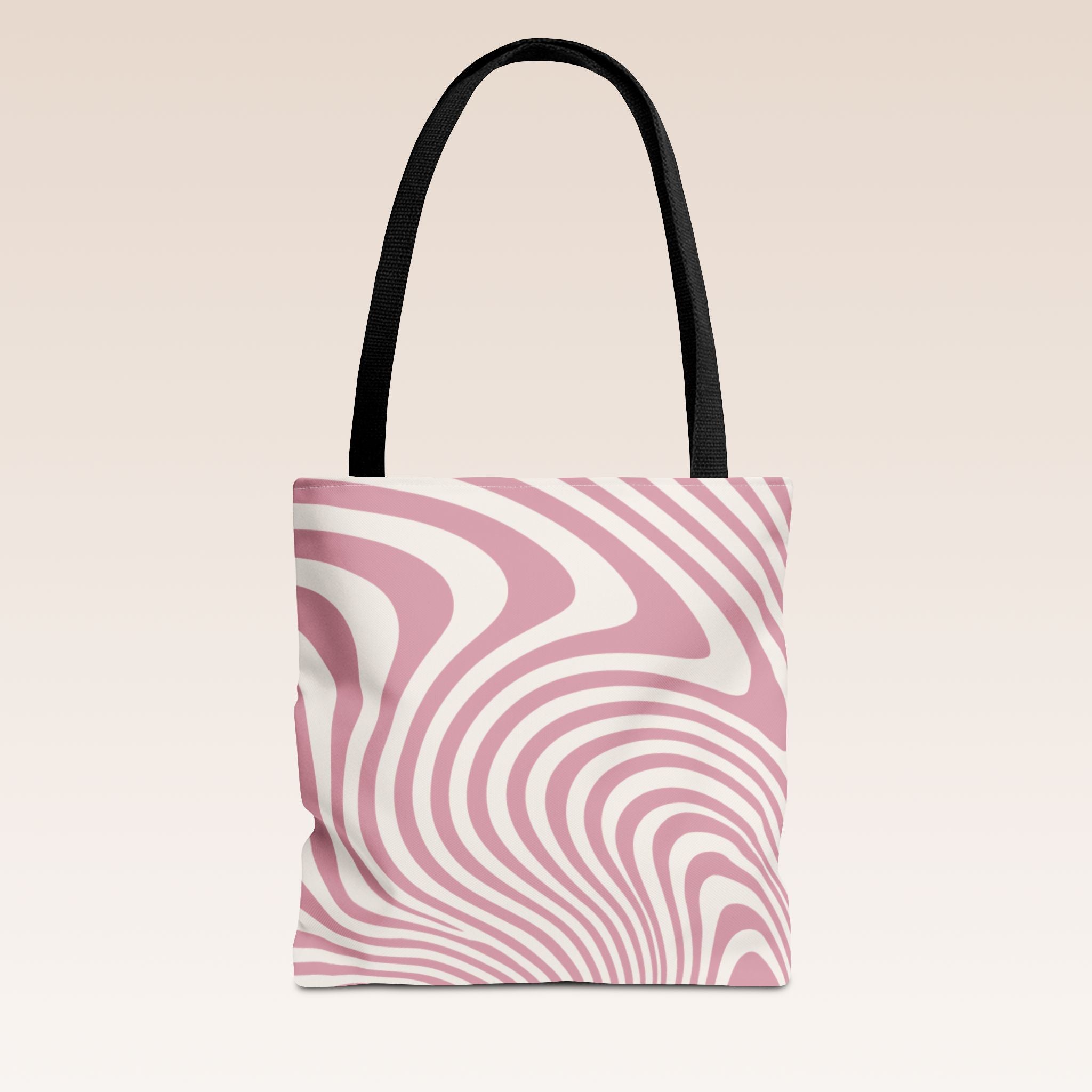 Tote bag mockup - Wavy Lines Soft Pink Swirl - 13" x 13" - black handles
