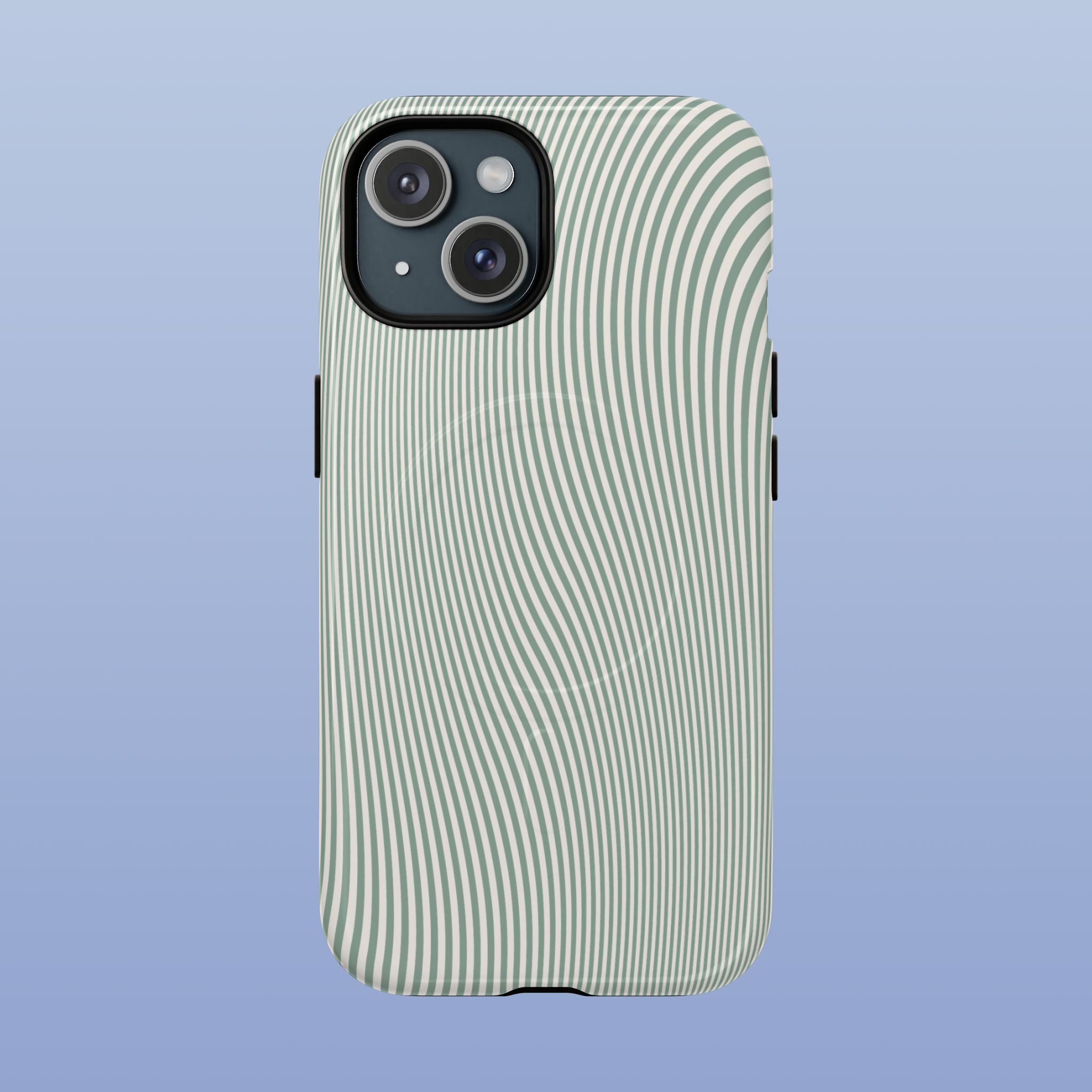 Sage Green Wavy Lines MagSafe tough iPhone case for iPhone 17 - front view