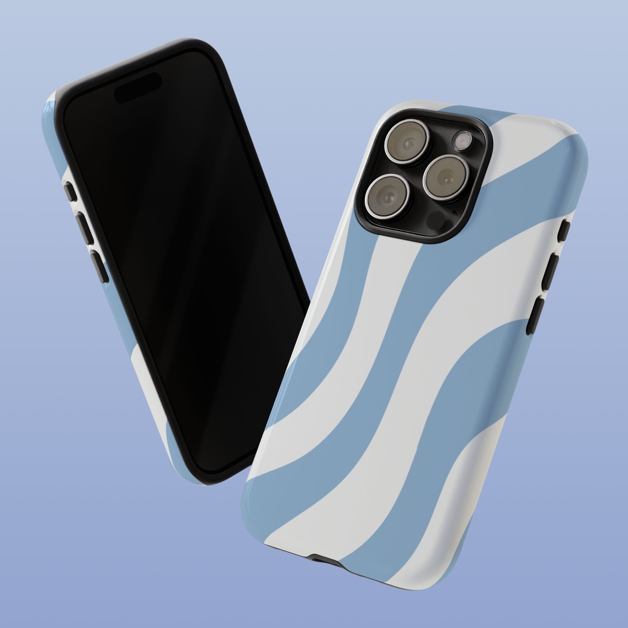 Wavy Lines - Glossy iPhone Case - Soft Blue Flow - Abstract Minimal