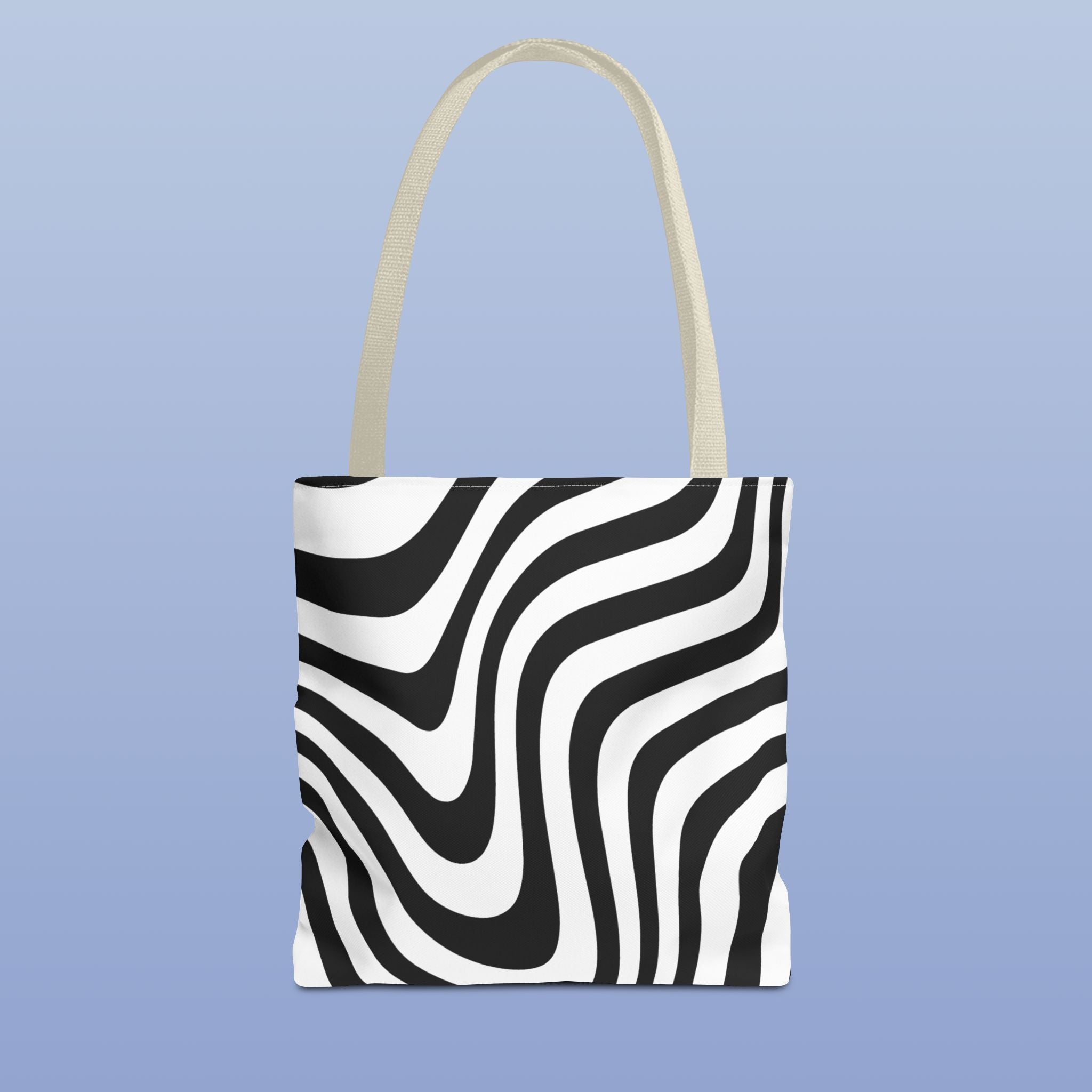 Tote bag mockup - Wavy Lines Black & White - 13" x 13" - beige handles