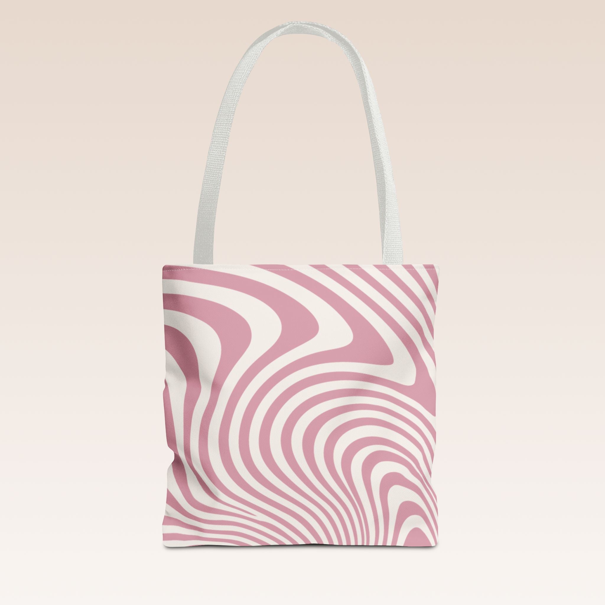 Tote bag mockup - Wavy Lines Soft Pink Swirl - 13" x 13" - white handles