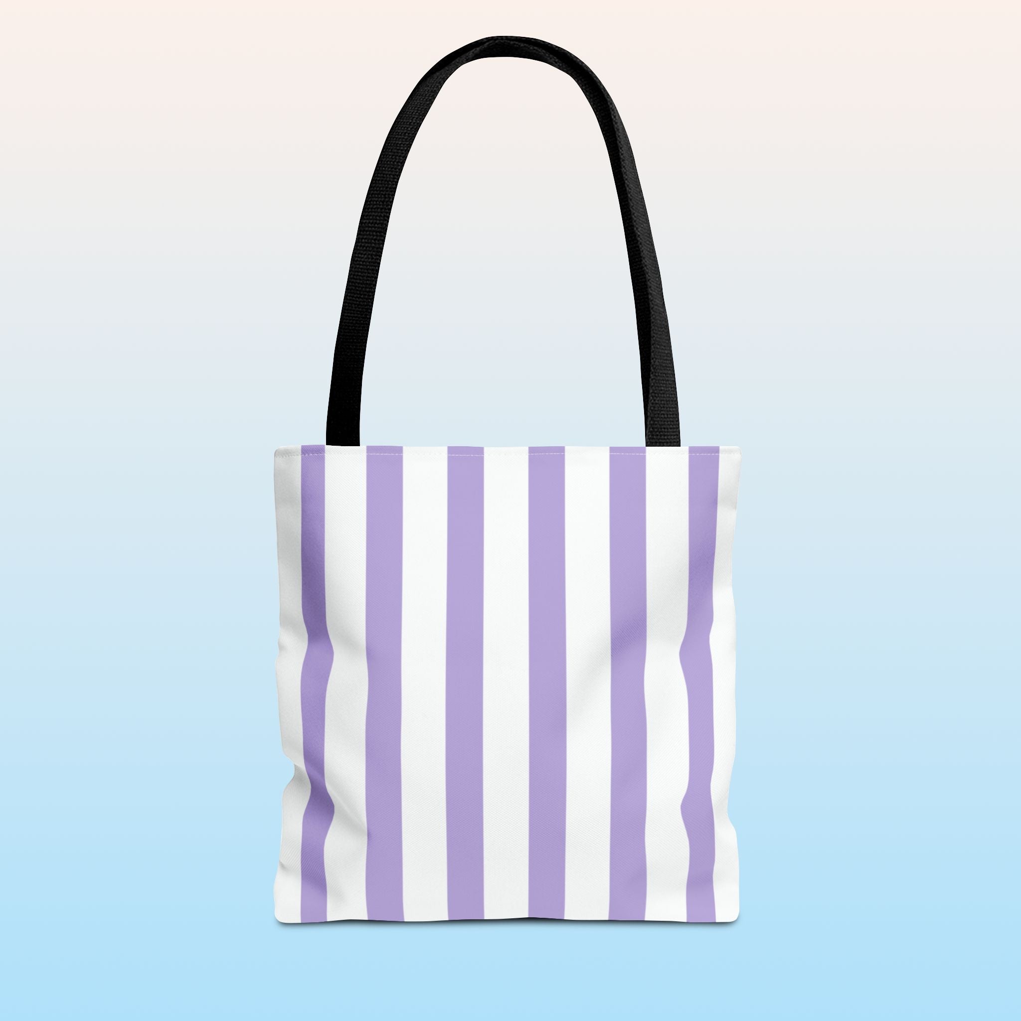 Tote bag mockup - Striped Lavender - 13" x 13" - black handles