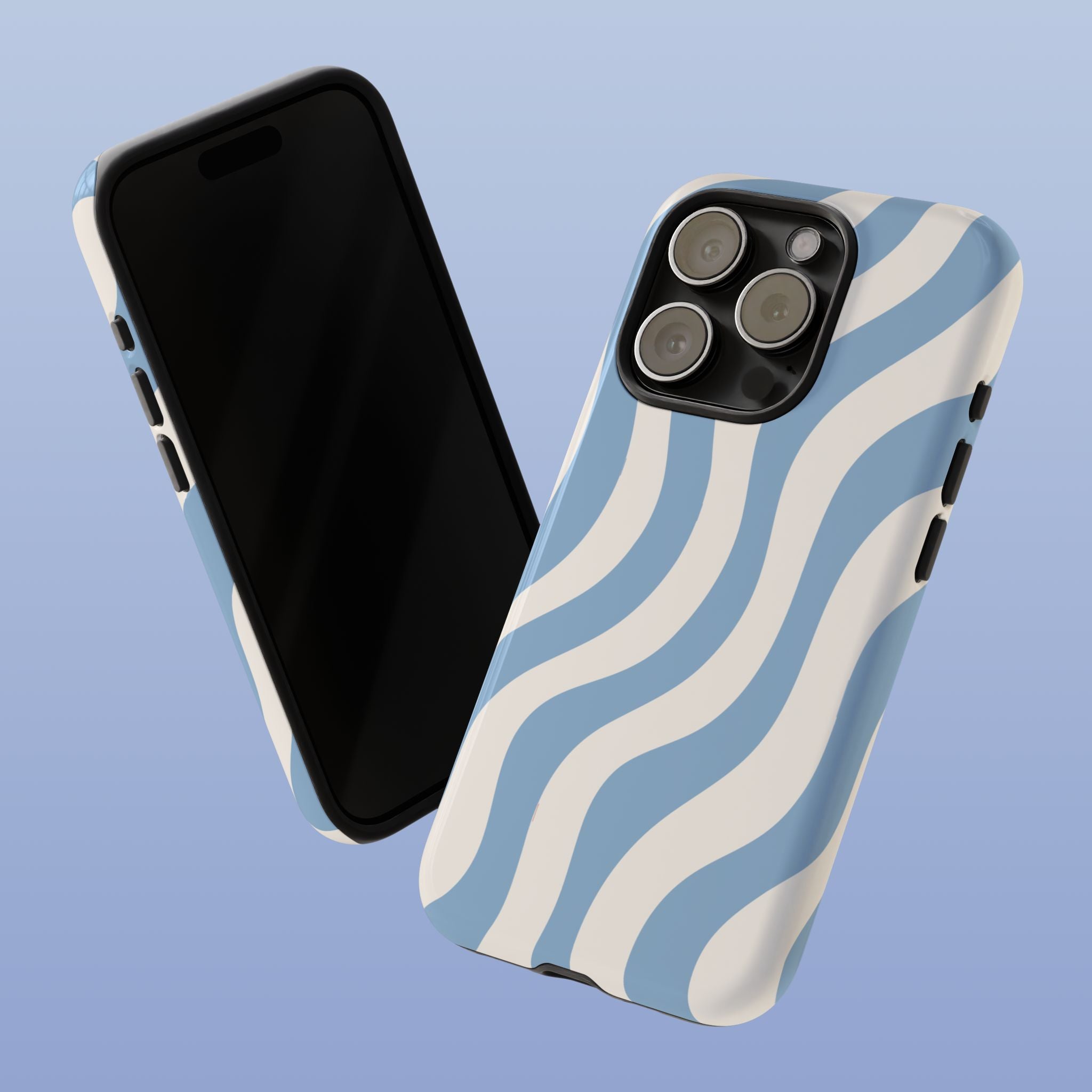 Wavy Lines - Glossy iPhone Case - Soft Blue Flow - Abstract Minimal