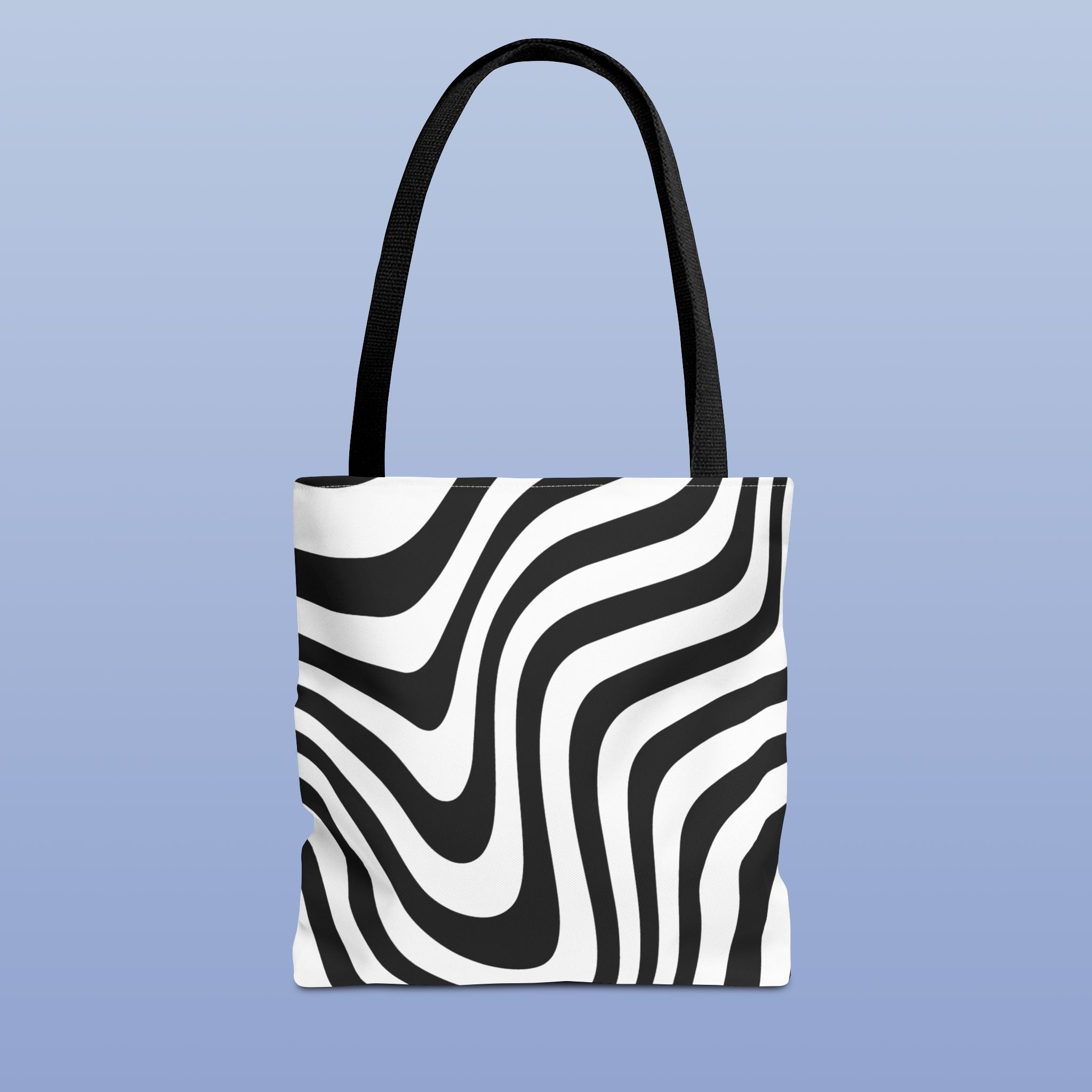 Tote bag mockup - Wavy Lines Black & White - 13" x 13" - black handles
