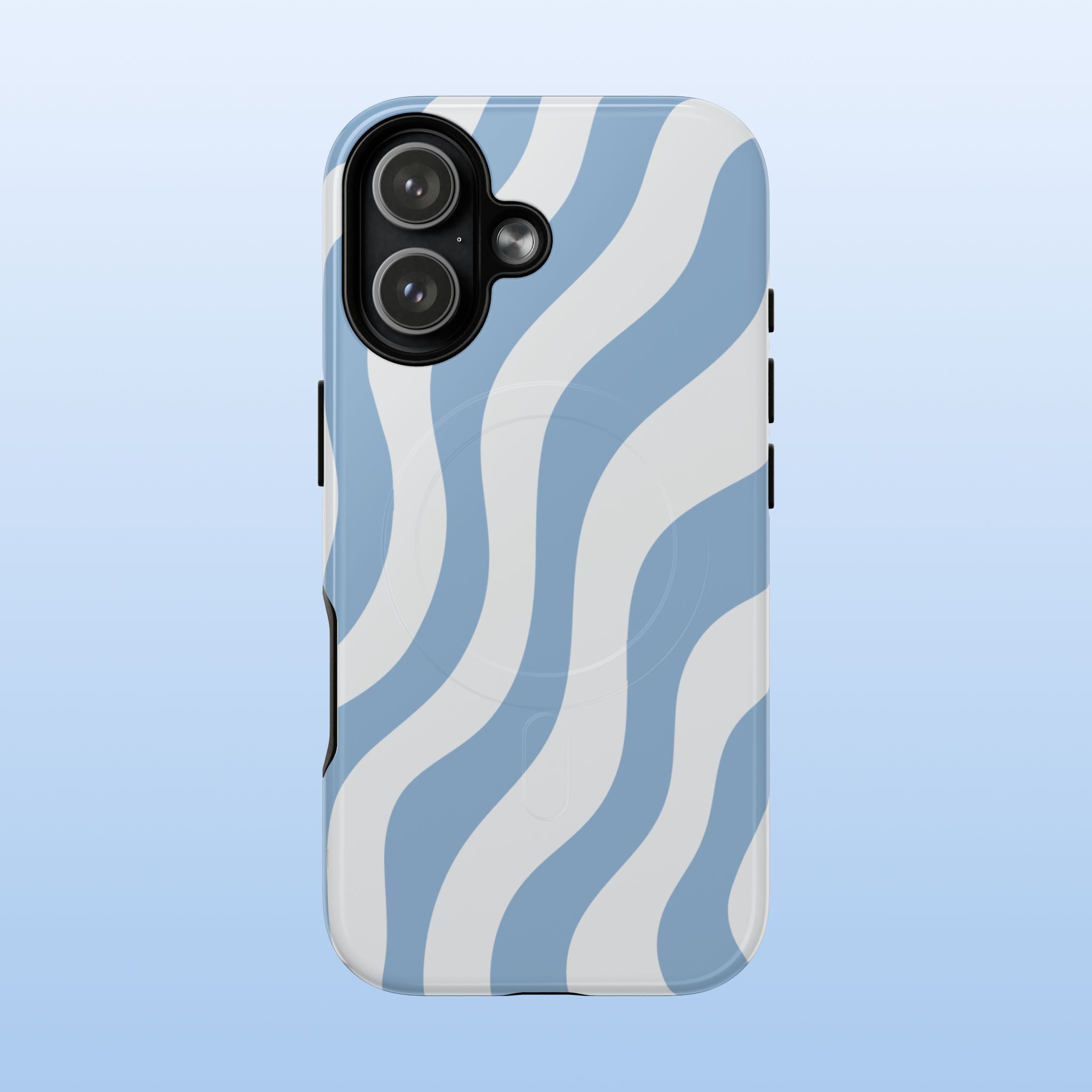 Wavy Lines - MagSafe Tough iPhone Case - Soft Blue - Abstract Minimal