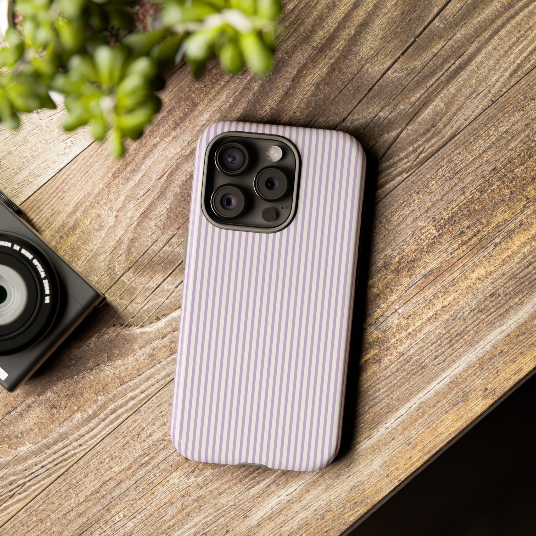 Glossy Striped Iphone Case With Soft Lilac Lines And Minimal Pattern