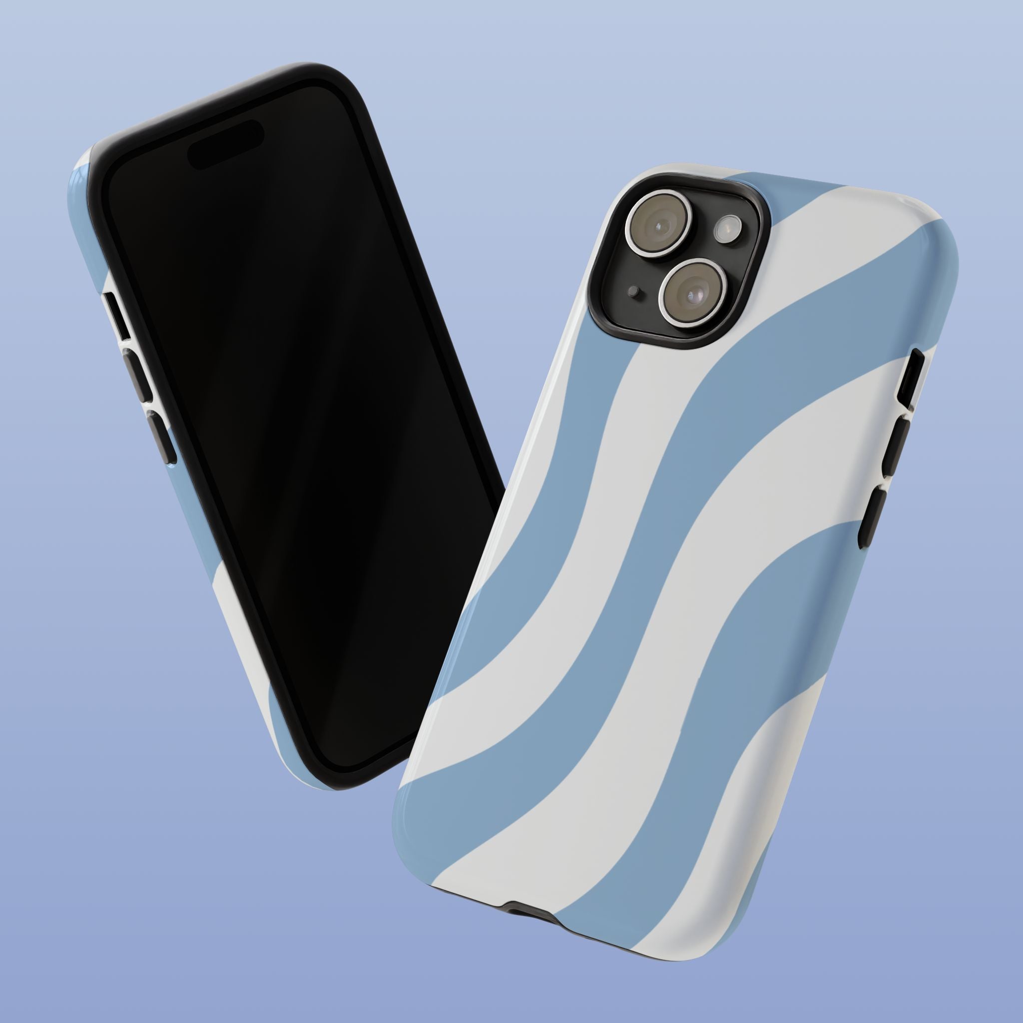 Wavy Lines - Glossy iPhone Case - Soft Blue Flow - Abstract Minimal