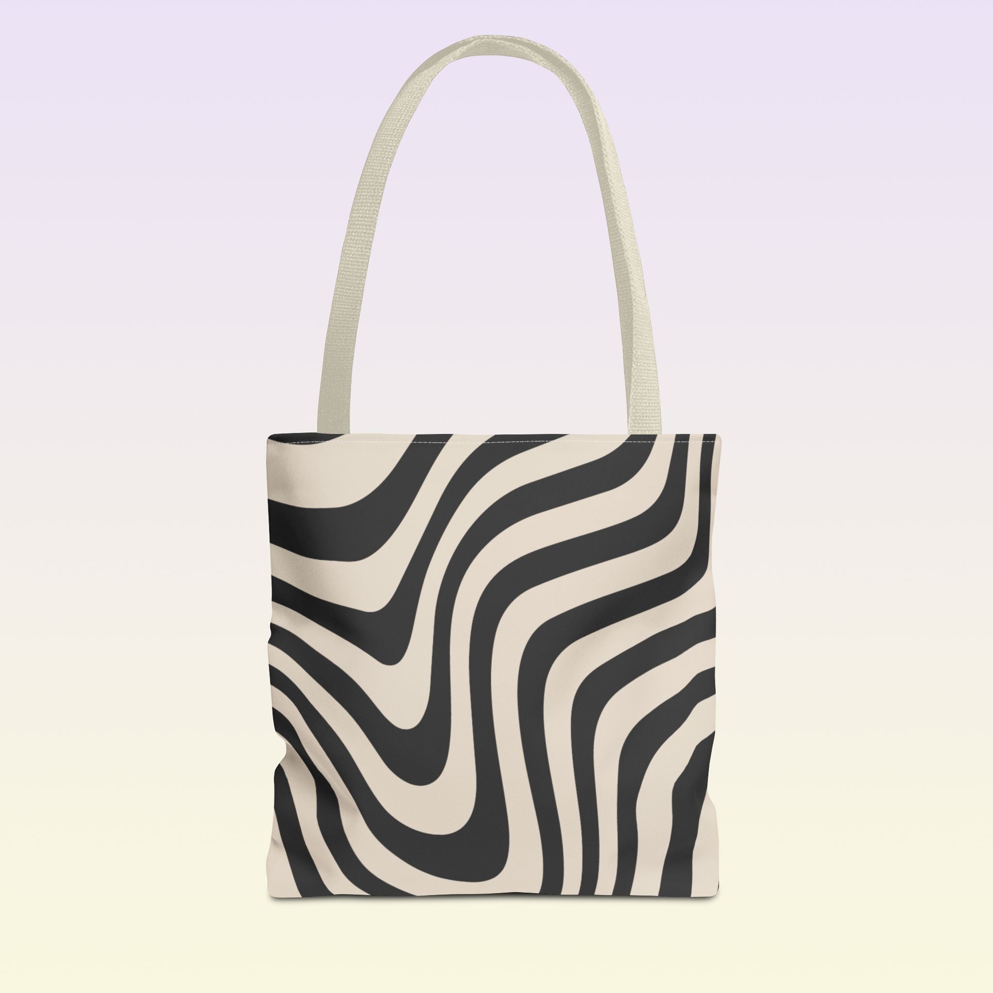 Tote bag mockup - Wavy Lines Charcoal - 13" x 13" - beige handles
