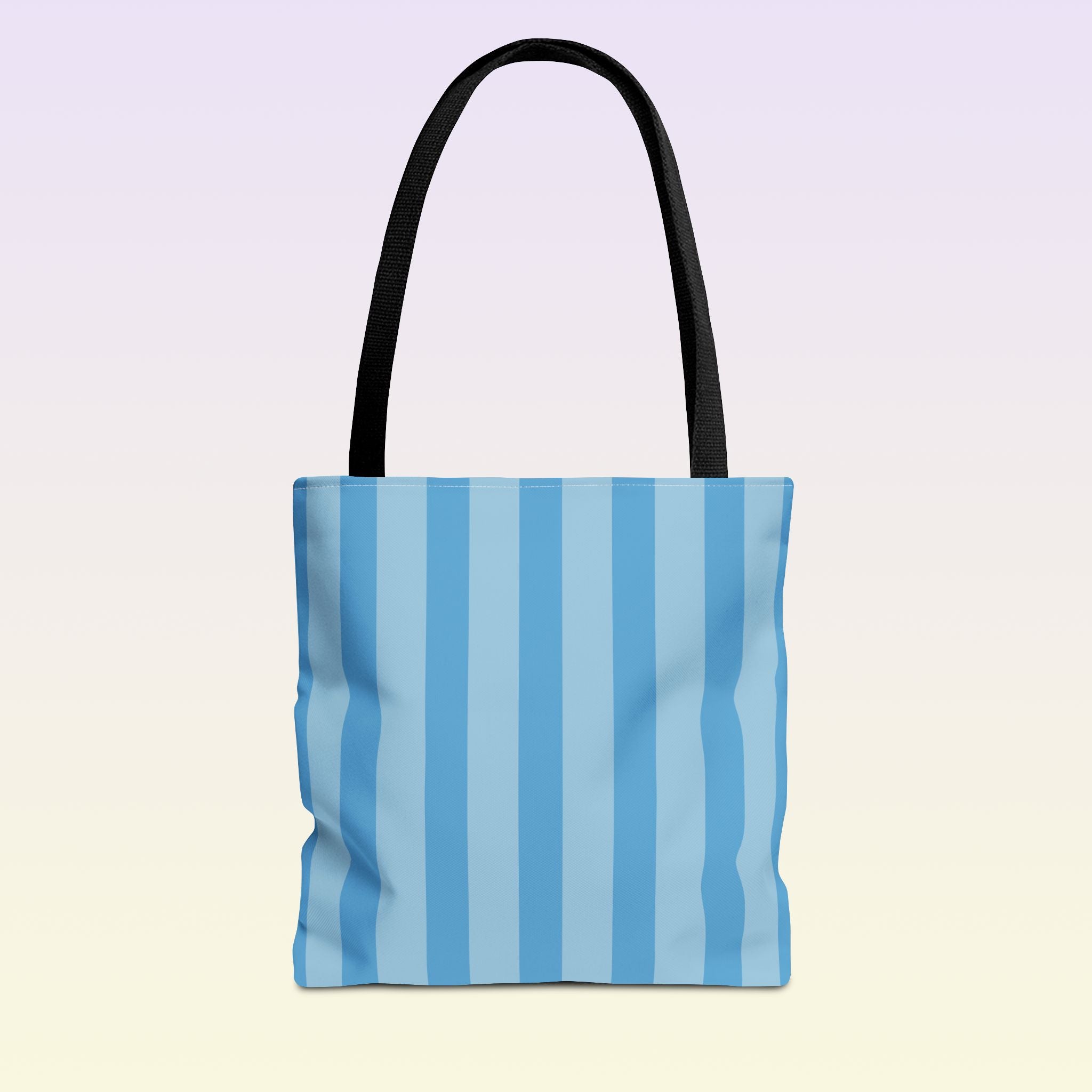 Tote bag mockup - Striped Sky Blue - 13" x 13" - black handles