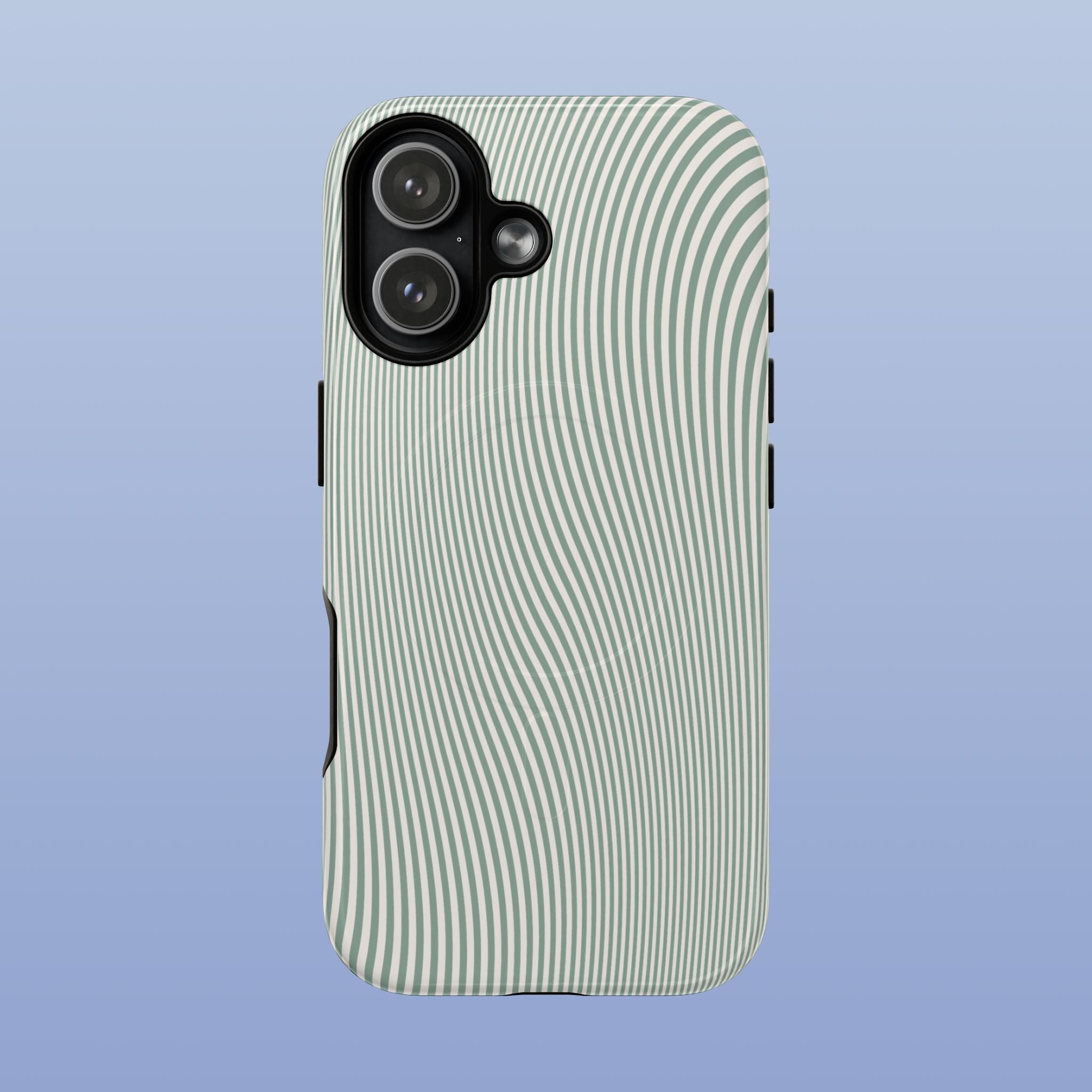 Sage Green Wavy Lines MagSafe tough iPhone case for iPhone 15 - front view