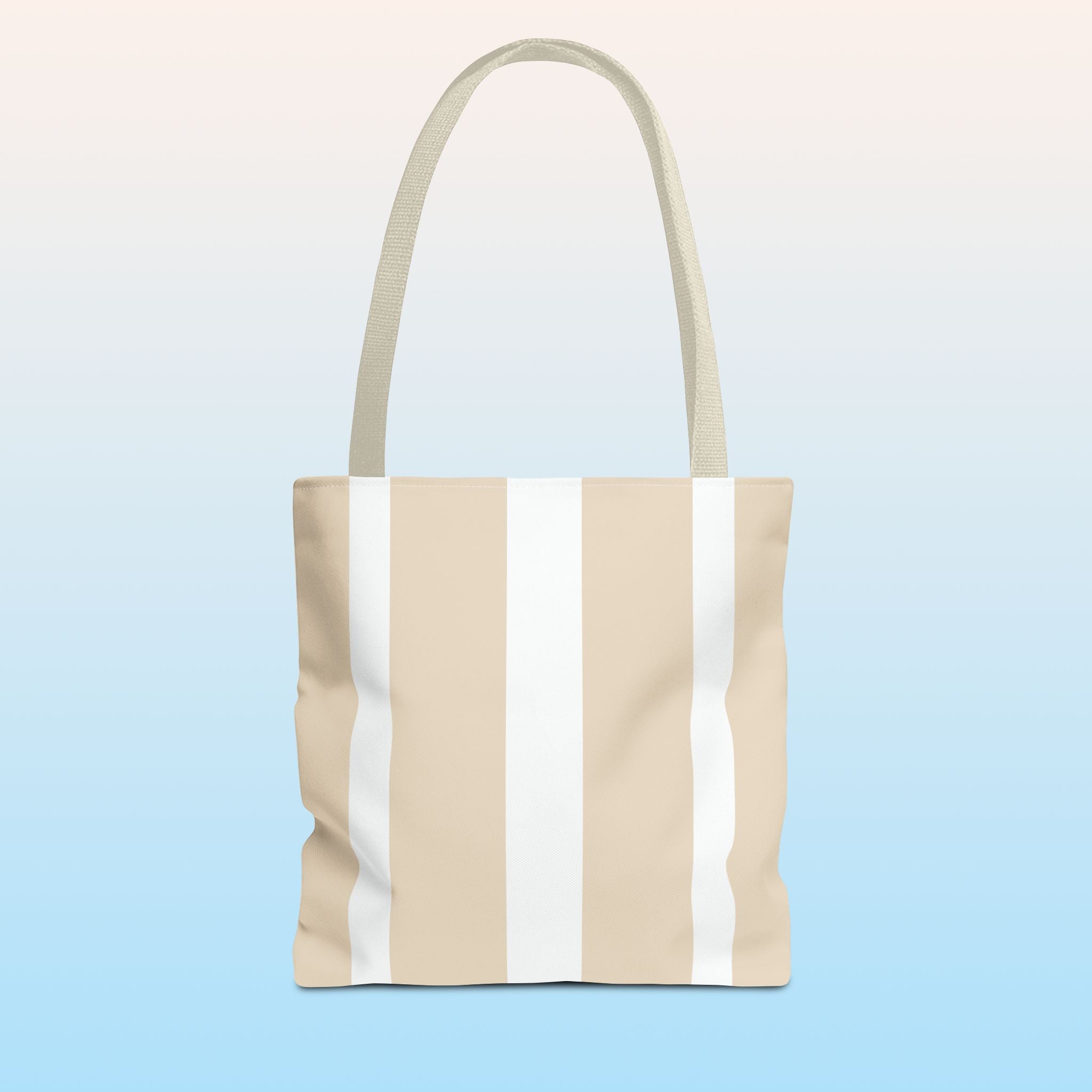 Tote bag mockup - Striped Sand Beige - 13" x 13" - beige handles
