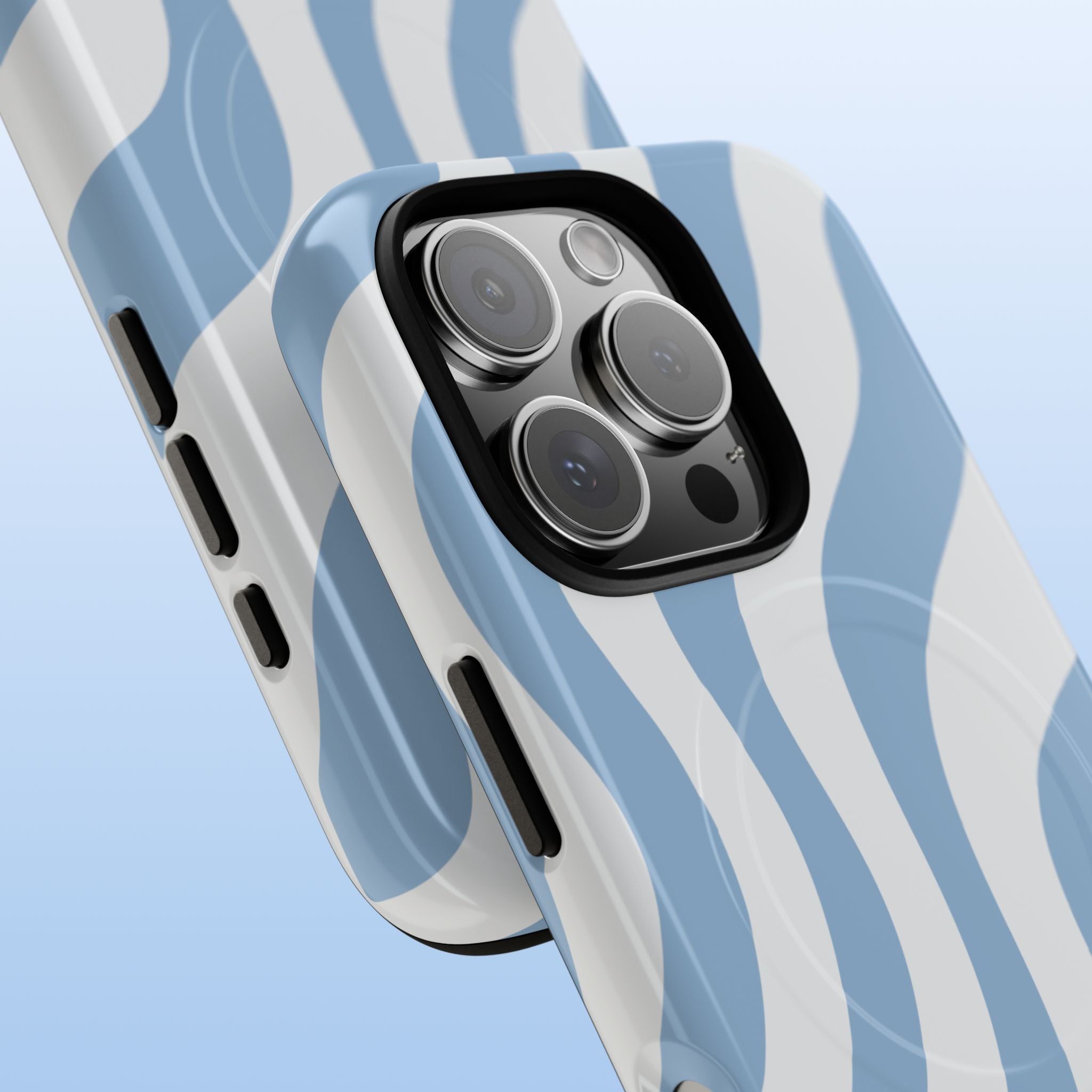 Wavy Lines - MagSafe Tough iPhone Case - Soft Blue - Abstract Minimal