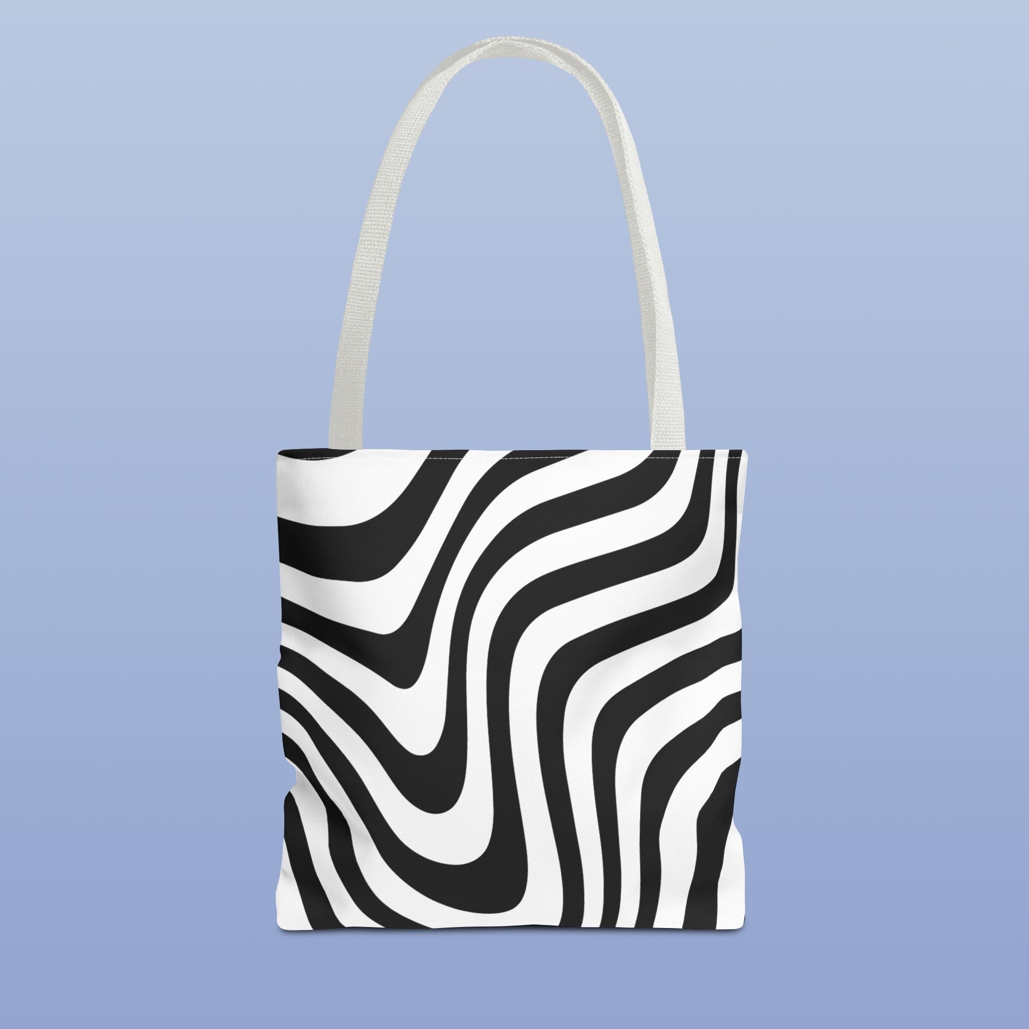 Tote bag mockup - Wavy Lines Black & White - 13" x 13" - white handles