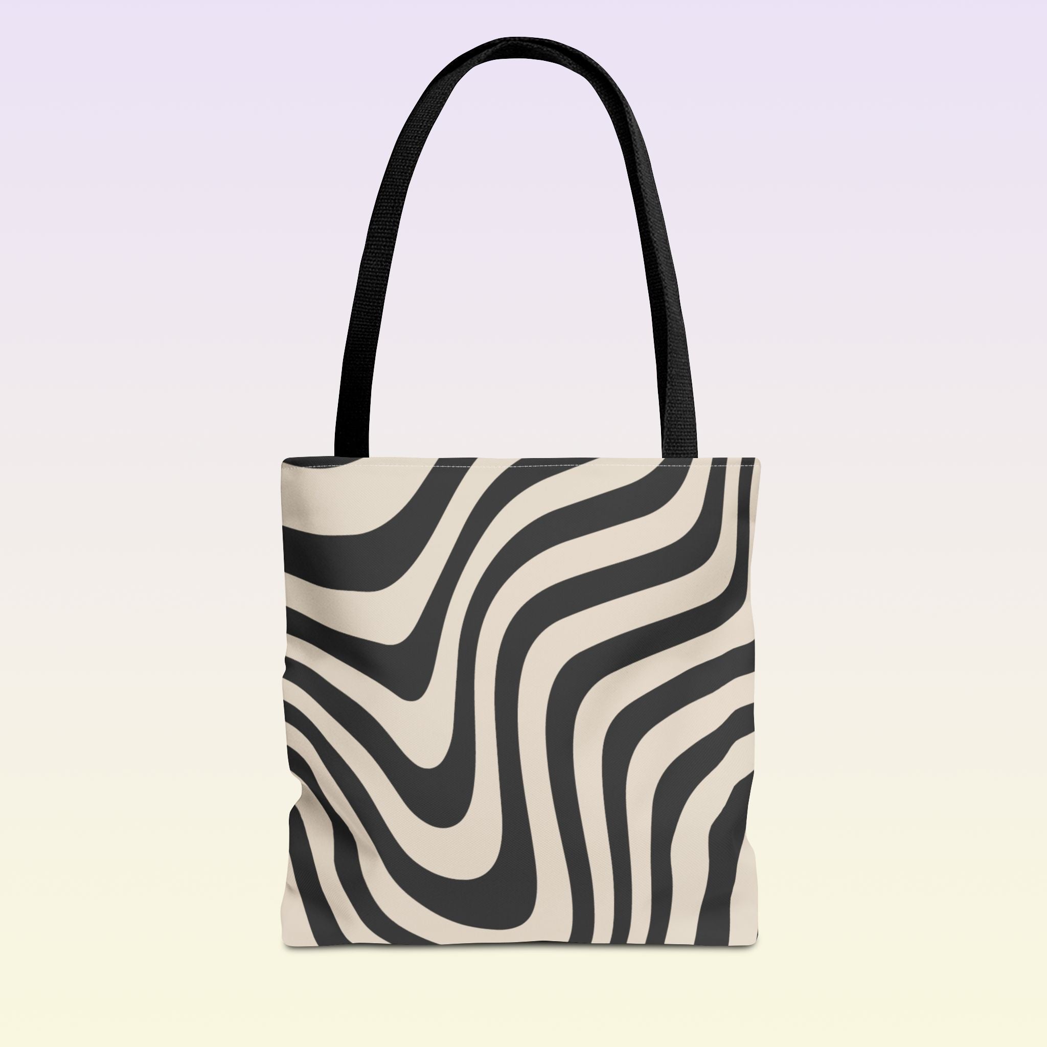 Tote bag mockup - Wavy Lines Charcoal - 13" x 13" - black handles
