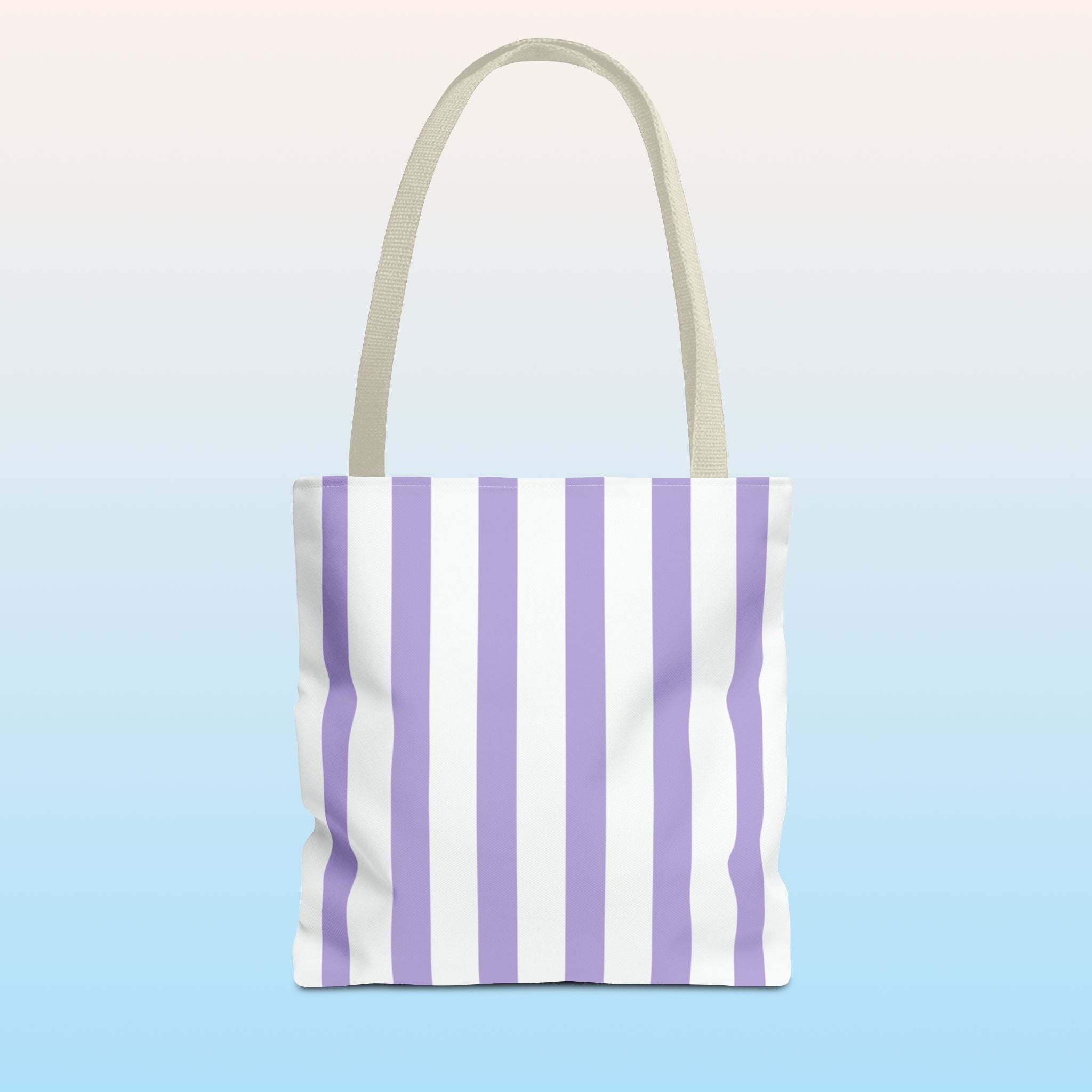 Tote bag mockup - Striped Lavender - 13" x 13" - beige handles