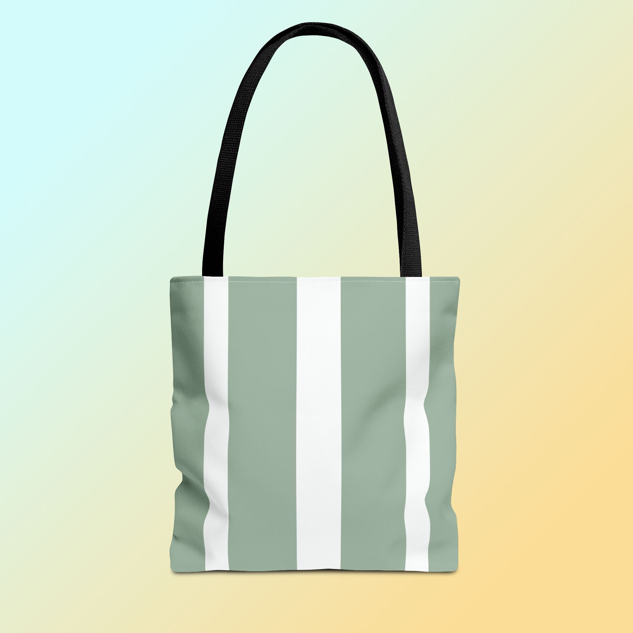 Tote bag mockup - Striped Soft Sage - 13" x 13" - black handles