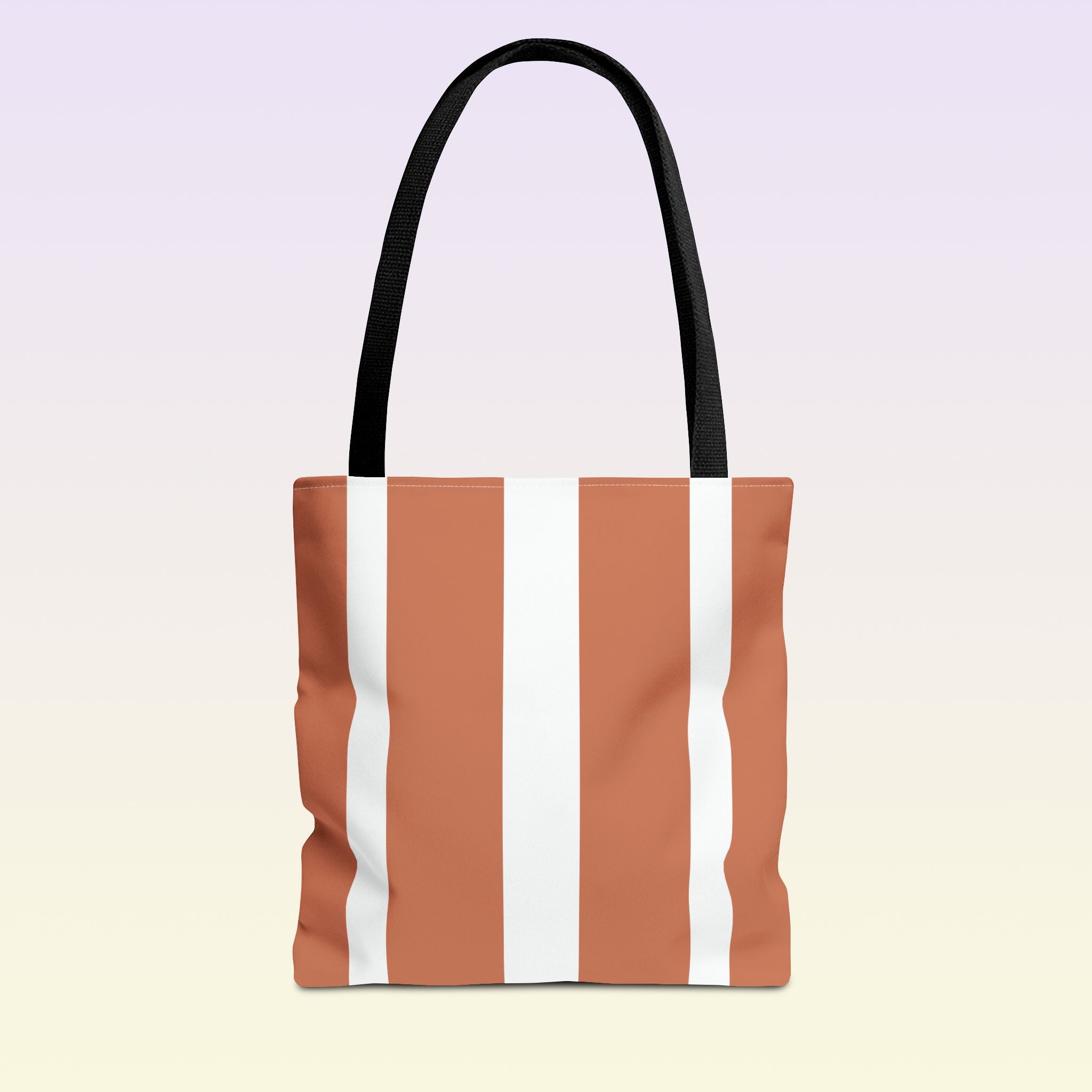 Tote bag mockup - Striped Terracotta - 13" x 13" - black handles