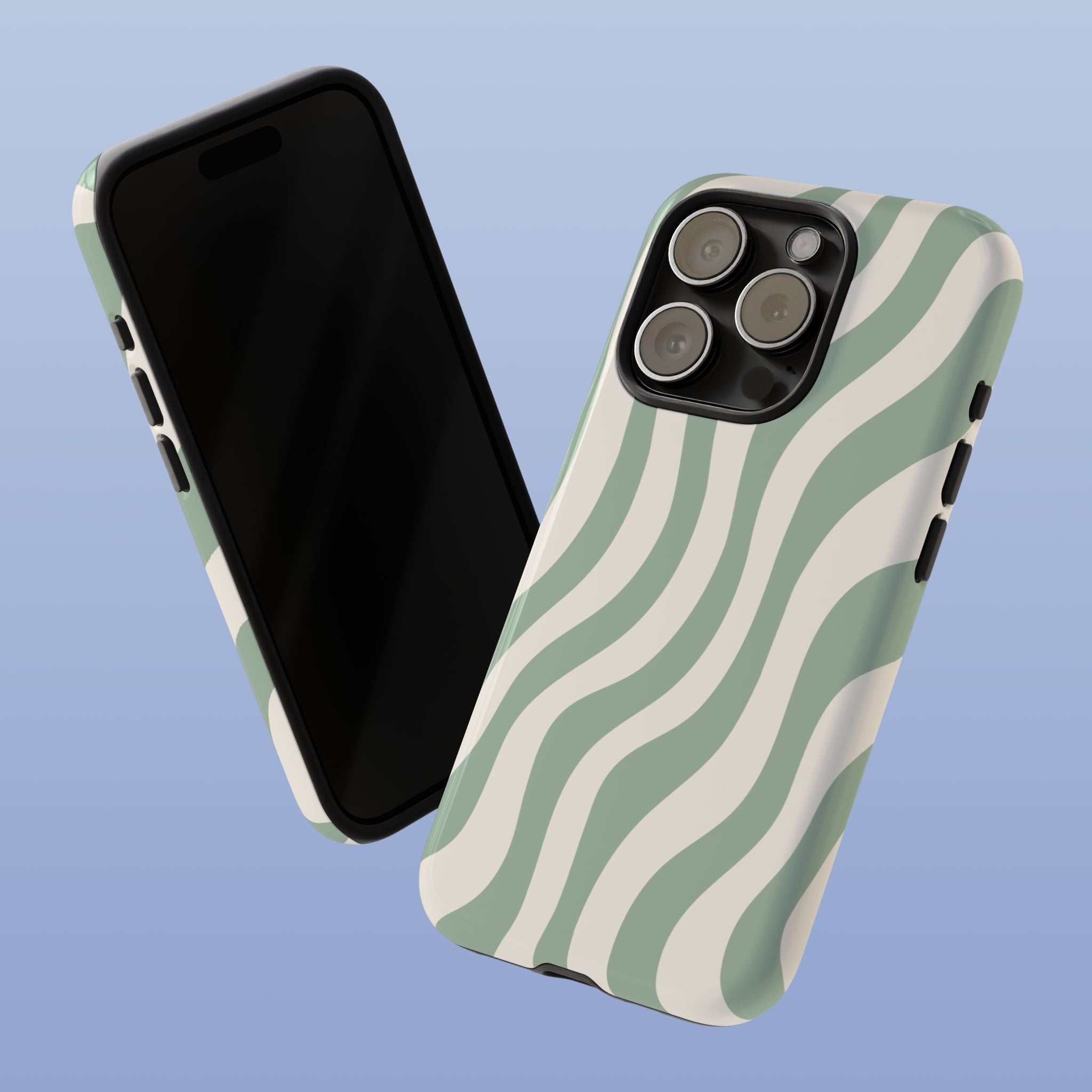 Wavy Lines - Glossy iPhone Case - Sage Green - Minimal Abstract Pattern (Alt)