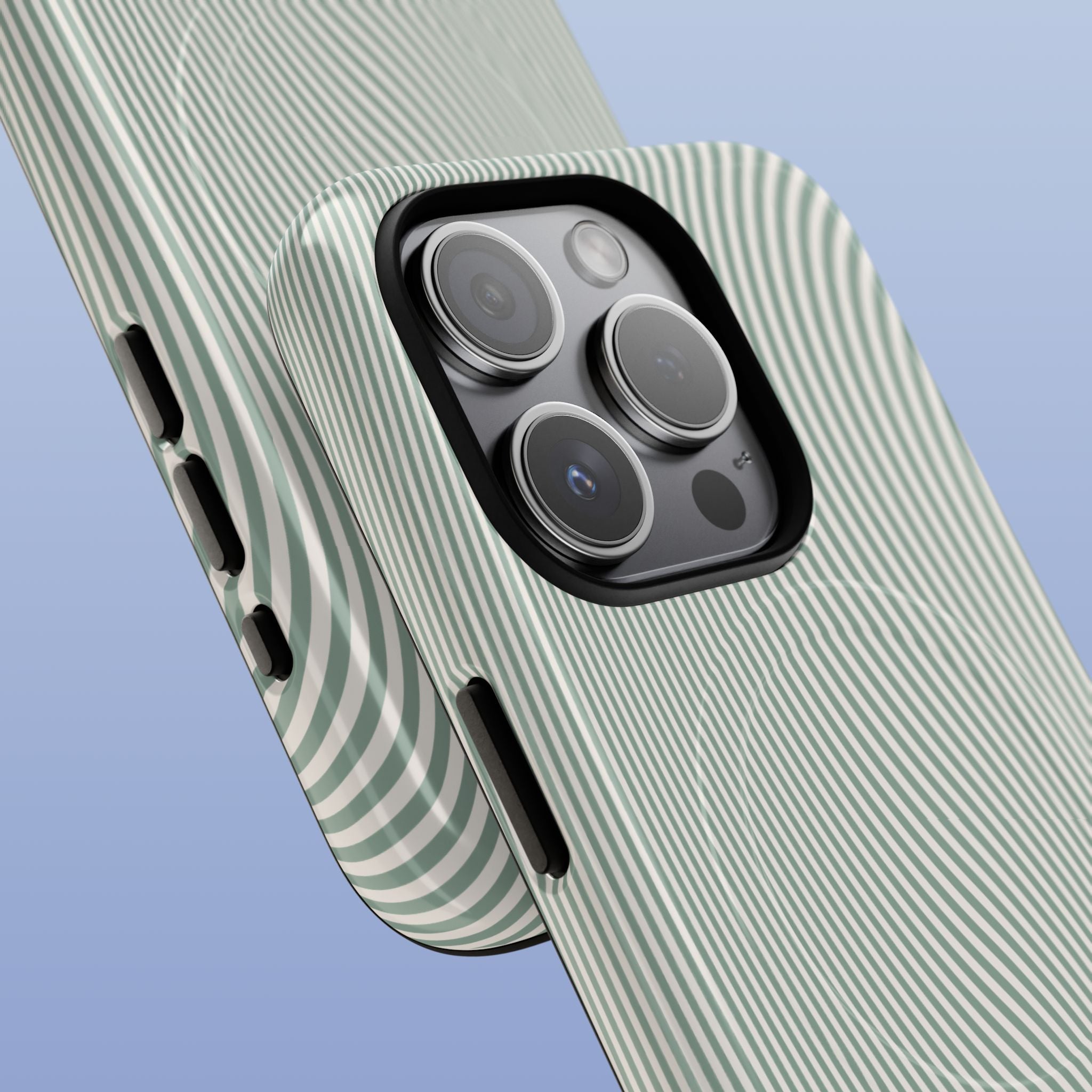 Sage Green Wavy Lines MagSafe tough iPhone case for iPhone 17 Pro - close-up view