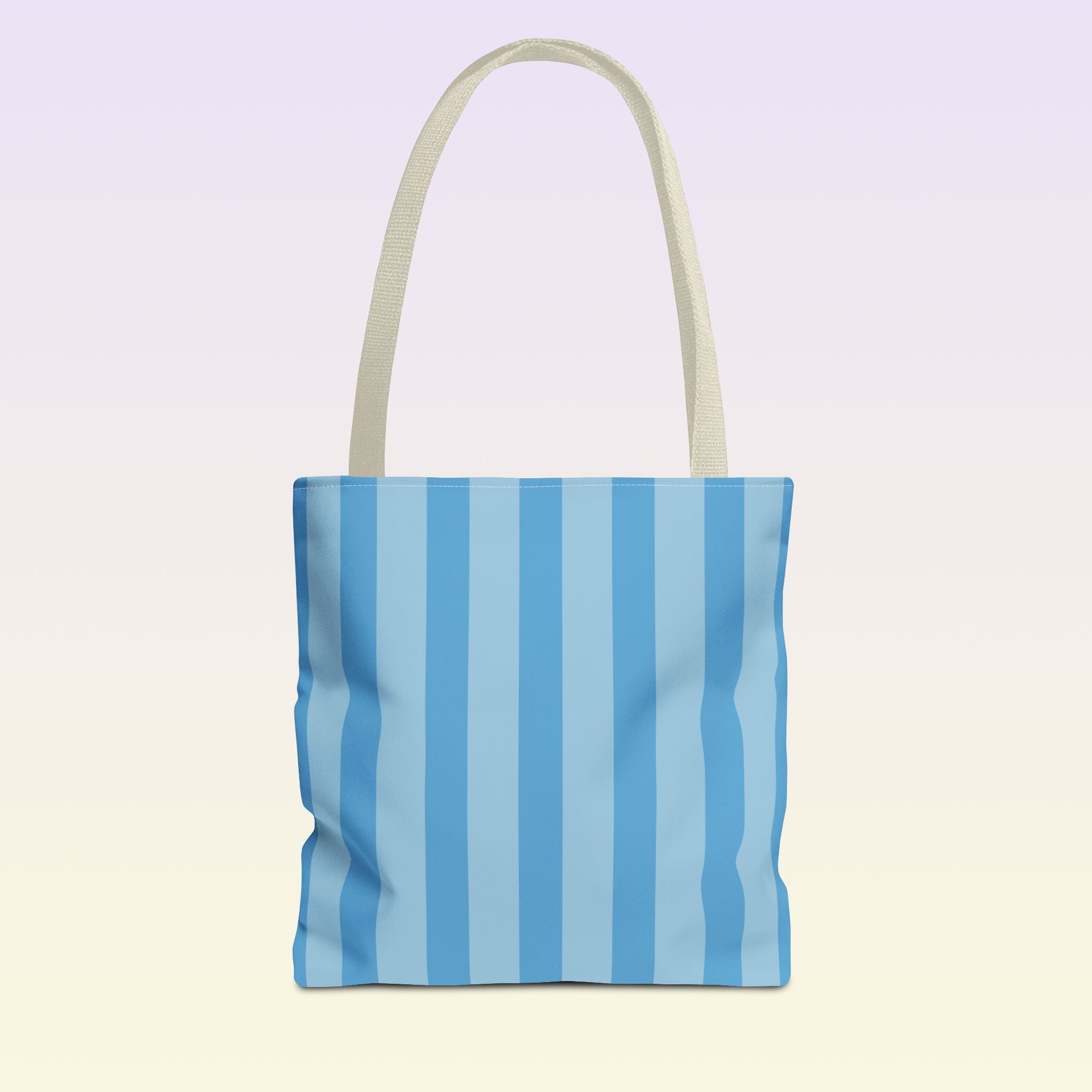 Tote bag mockup - Striped Sky Blue - 13" x 13" - beige handles