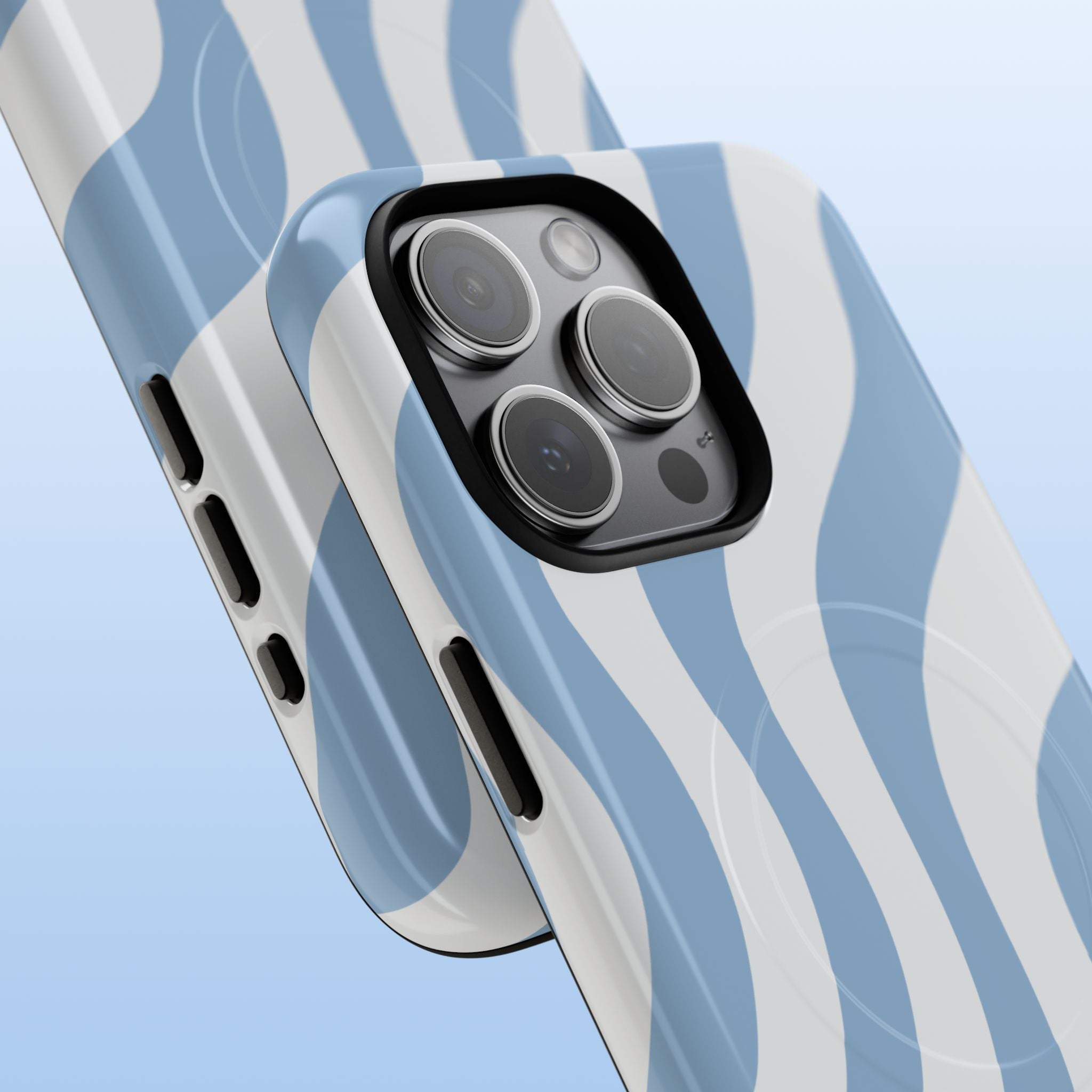 Wavy Lines - MagSafe Tough iPhone Case - Soft Blue - Abstract Minimal