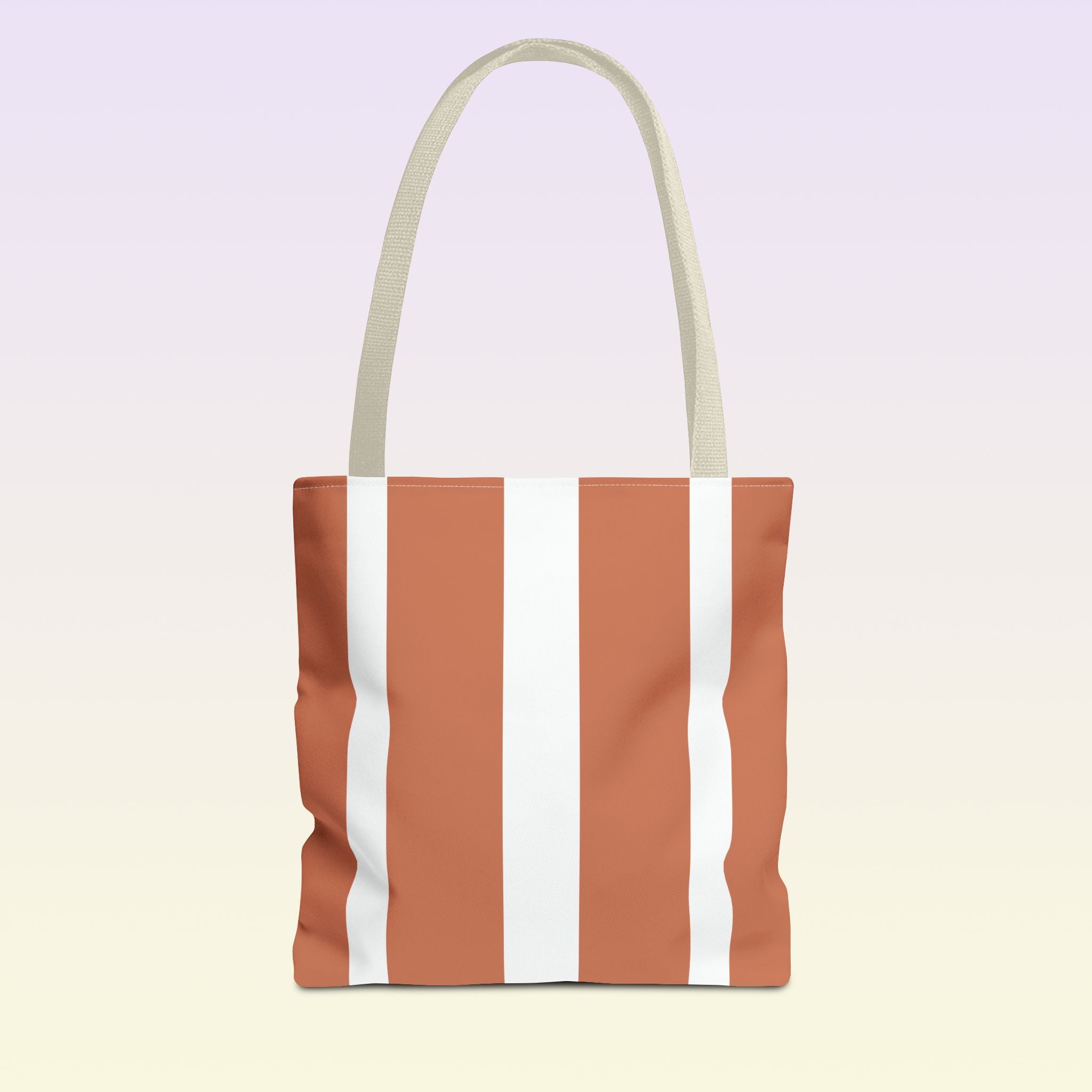 Tote bag mockup - Striped Terracotta - 13" x 13" - beige handles