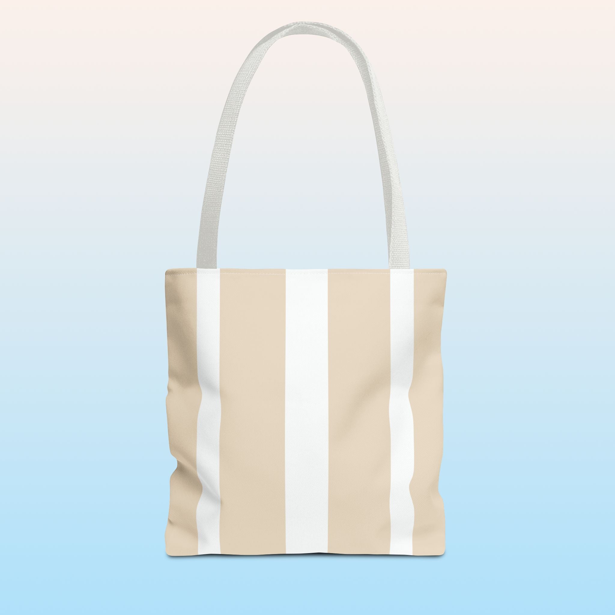 Tote bag mockup - Striped Sand Beige - 13" x 13" - white handles