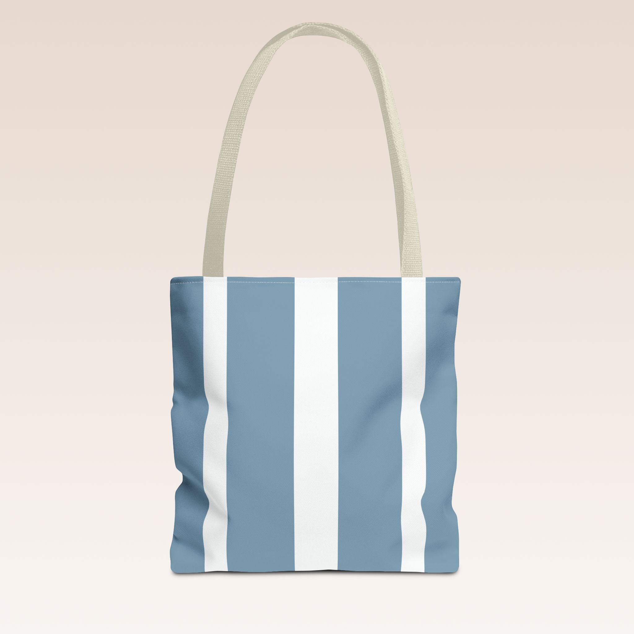 Tote bag mockup - Striped Steel Blue - 13" x 13" - beige handles