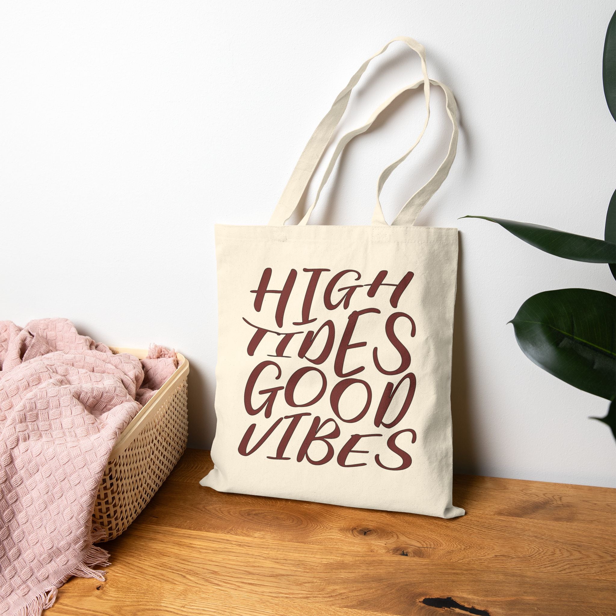 High Tides Good Vibes - Canvas Tote Bag - Beach Bag - Quote Design (Alt)