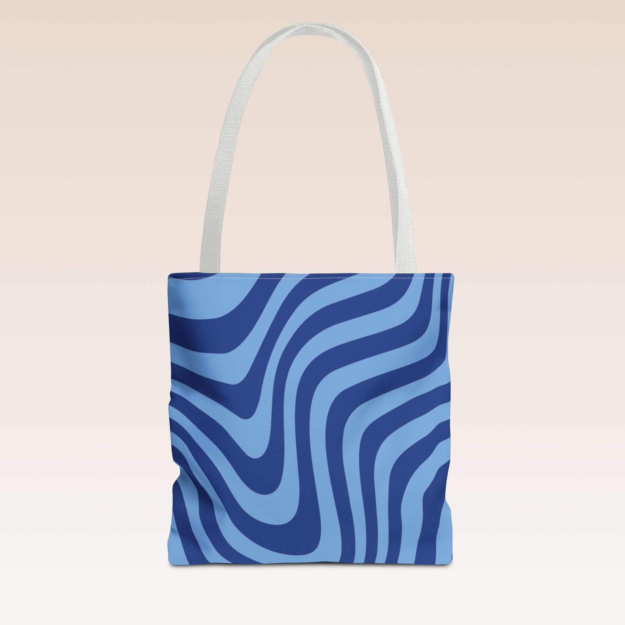 Tote bag mockup - Wavy Lines Deep Blue - 13" x 13" - white handles