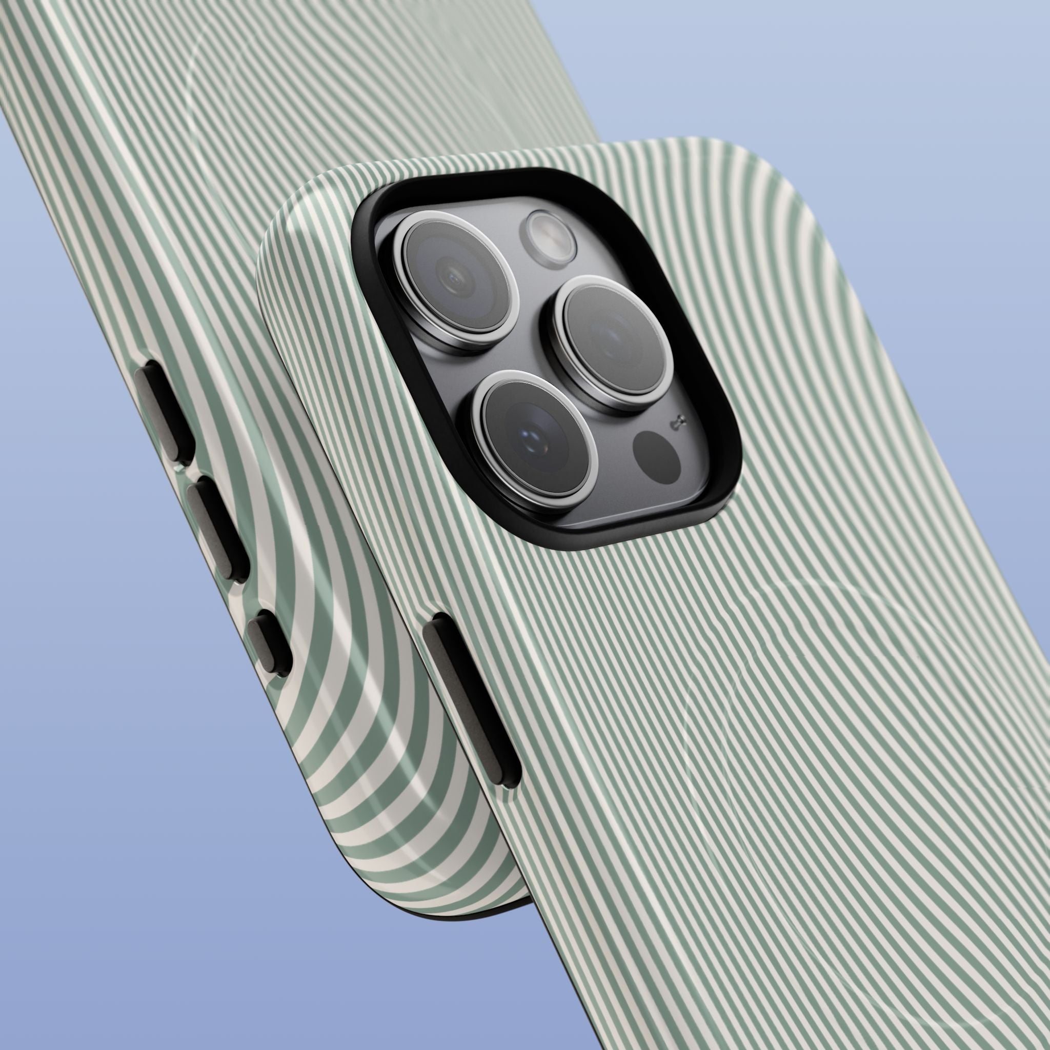 Sage Green Wavy Lines MagSafe tough iPhone case for iPhone 17 Pro Max - close-up view