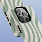 Wavy Lines - Glossy iPhone Case - Sage Green - Minimal Abstract Pattern (Alt)