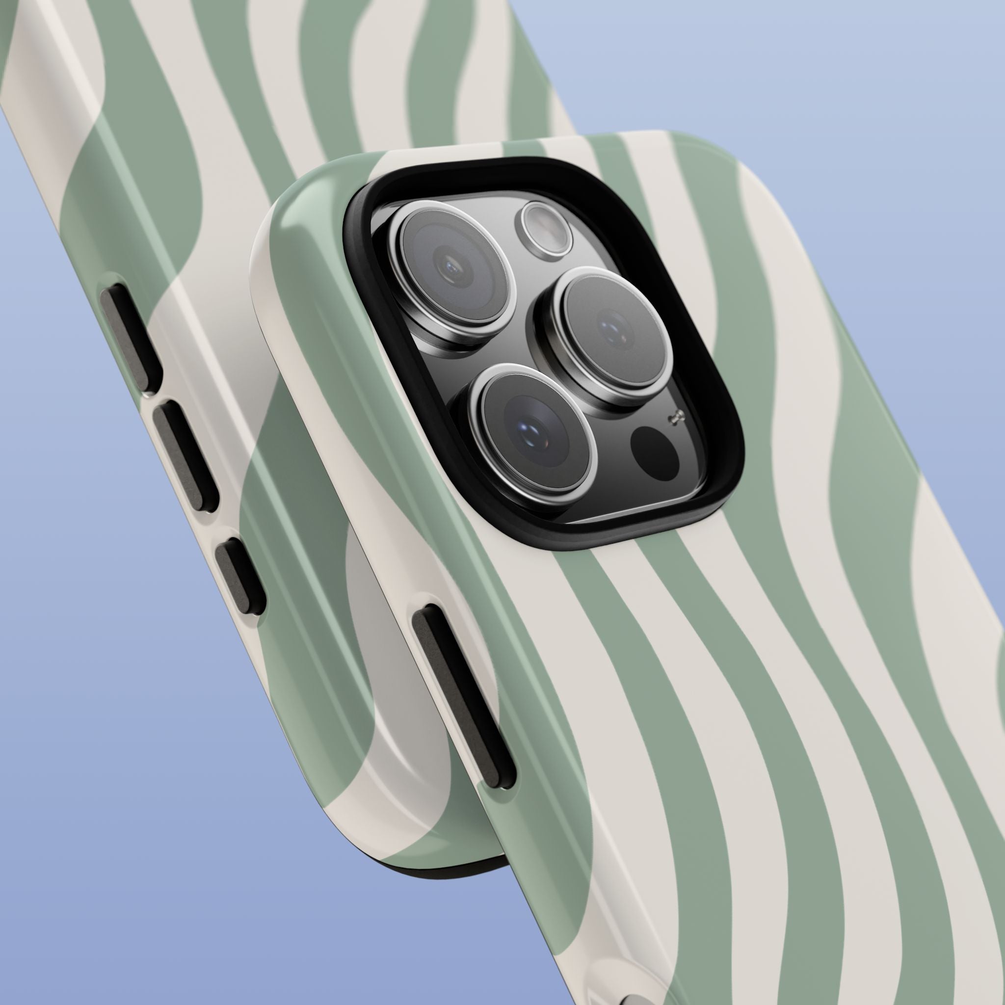 Wavy Lines - Glossy iPhone Case - Sage Green - Minimal Abstract Pattern (Alt)