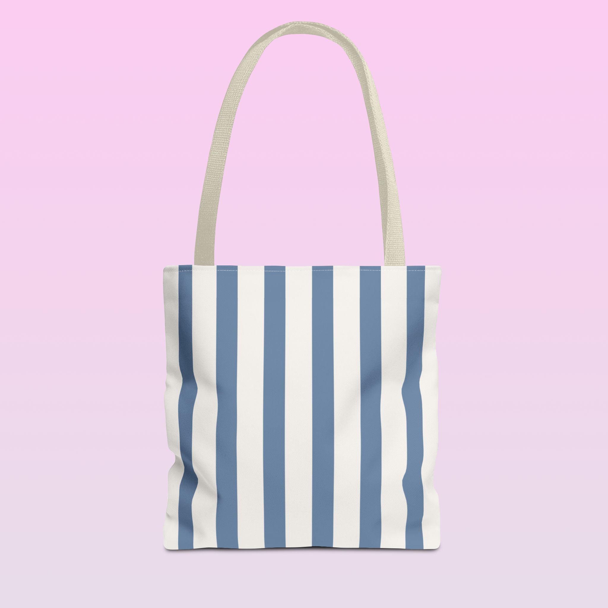 Tote bag mockup - Striped Dusty Blue - 13" x 13" - beige handles