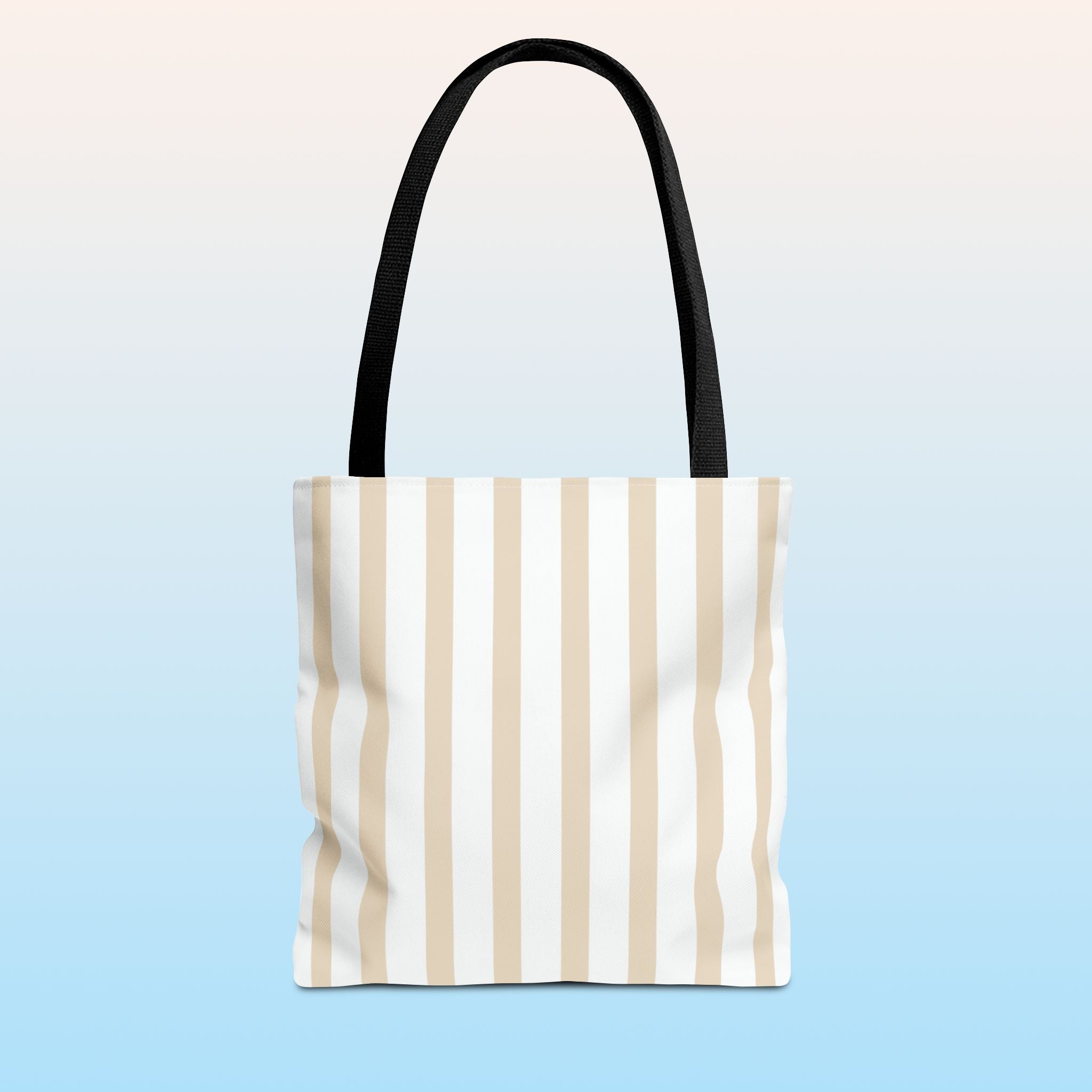 Tote bag mockup - Striped Soft Beige - 13" x 13" - black handles