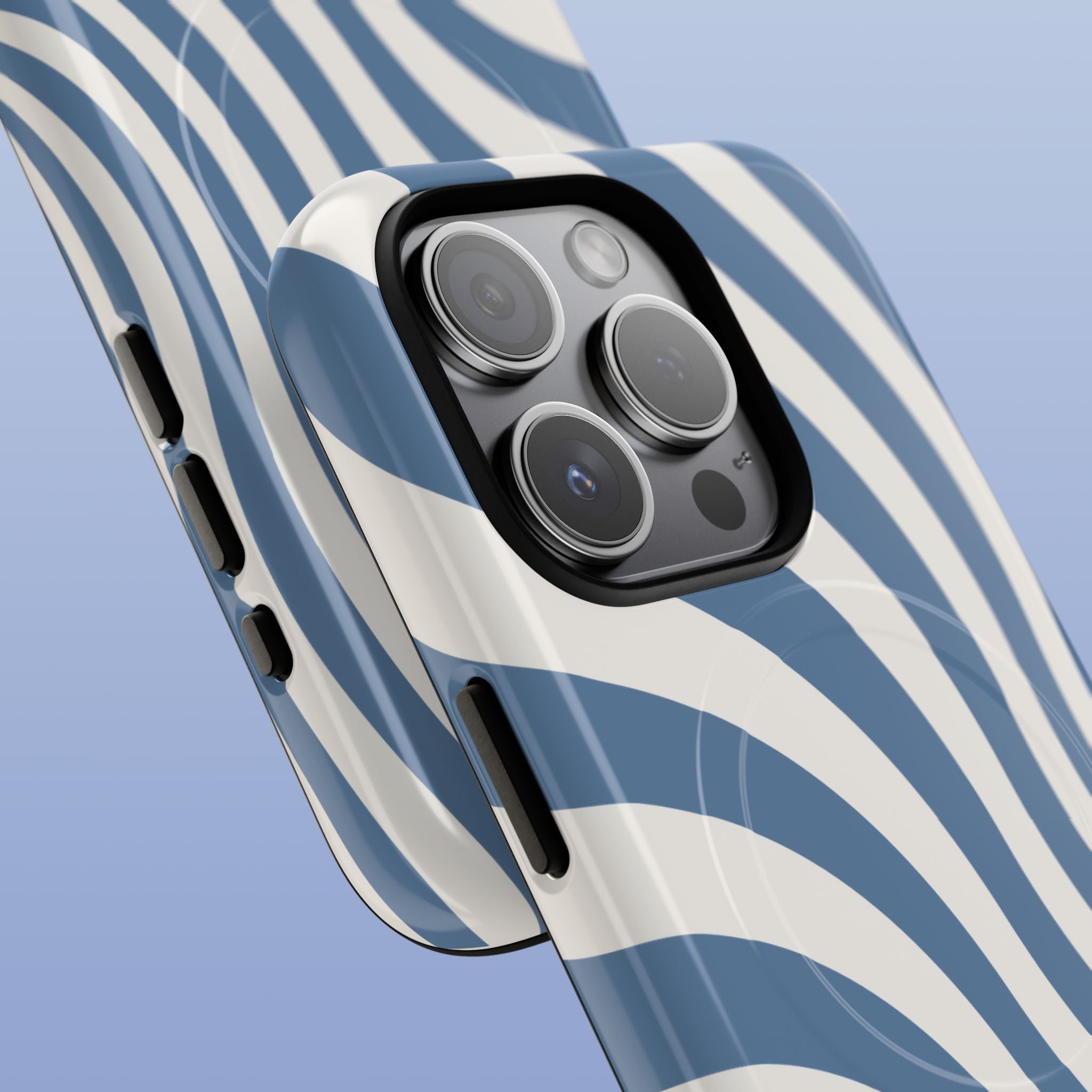 Ocean Blue Wavy Lines MagSafe tough iPhone case for iPhone 17 Pro - close-up view