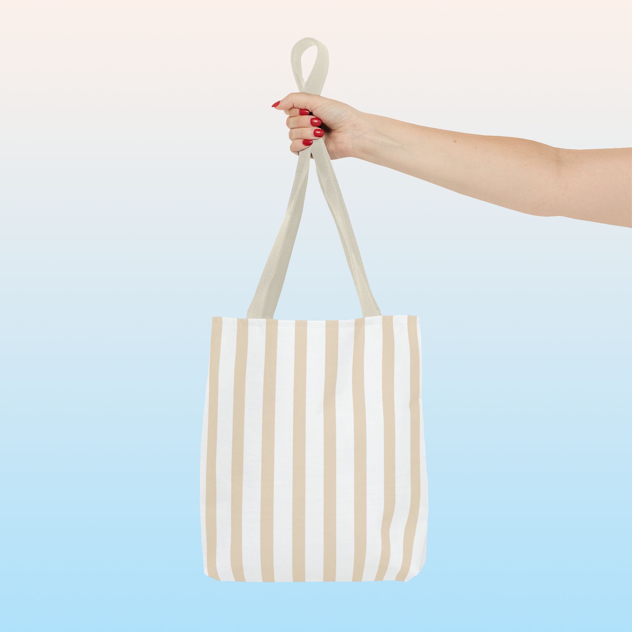 Tote bag mockup - Striped Soft Beige - 13" x 13" - beige handles - detail view