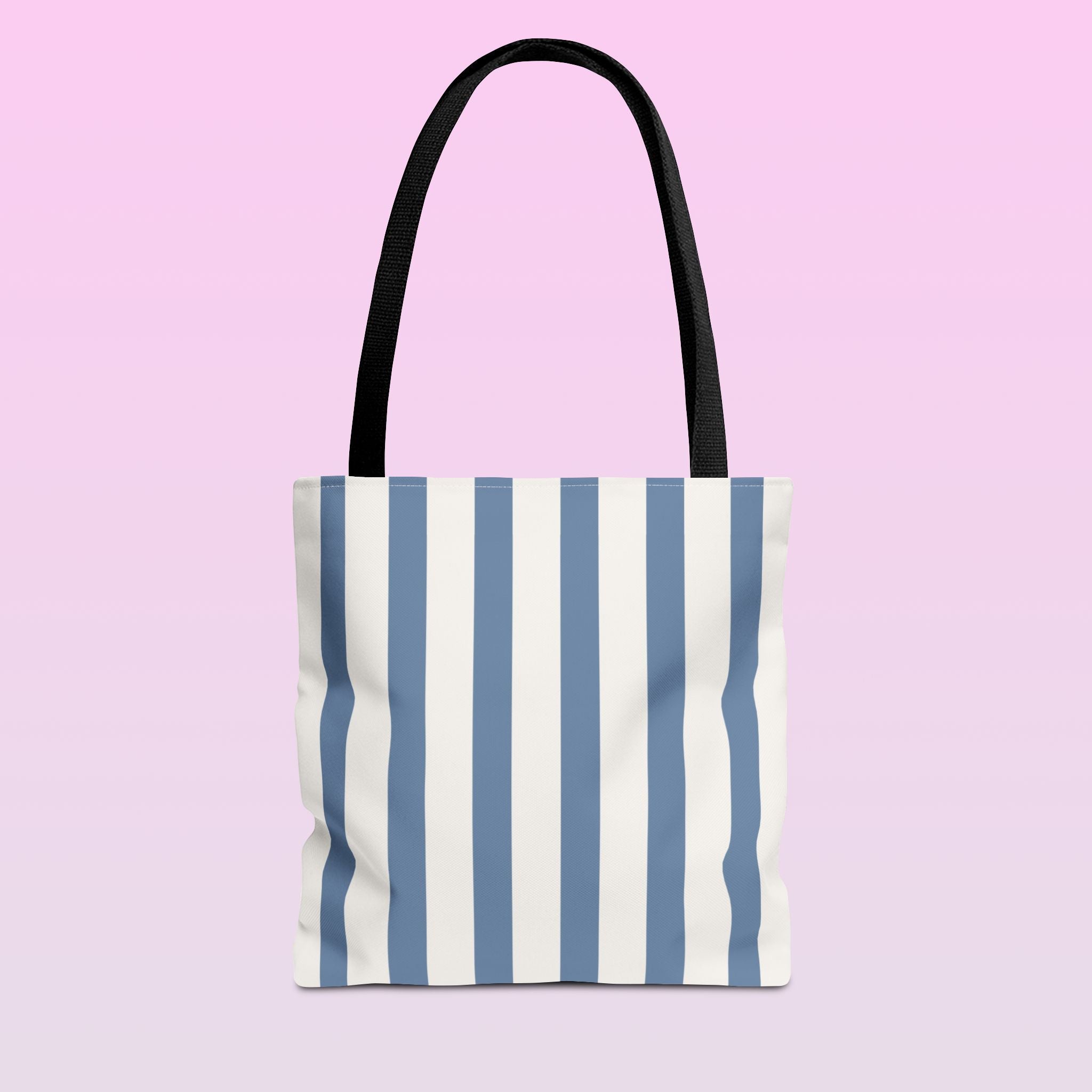 Tote bag mockup - Striped Dusty Blue - 13" x 13" - black handles