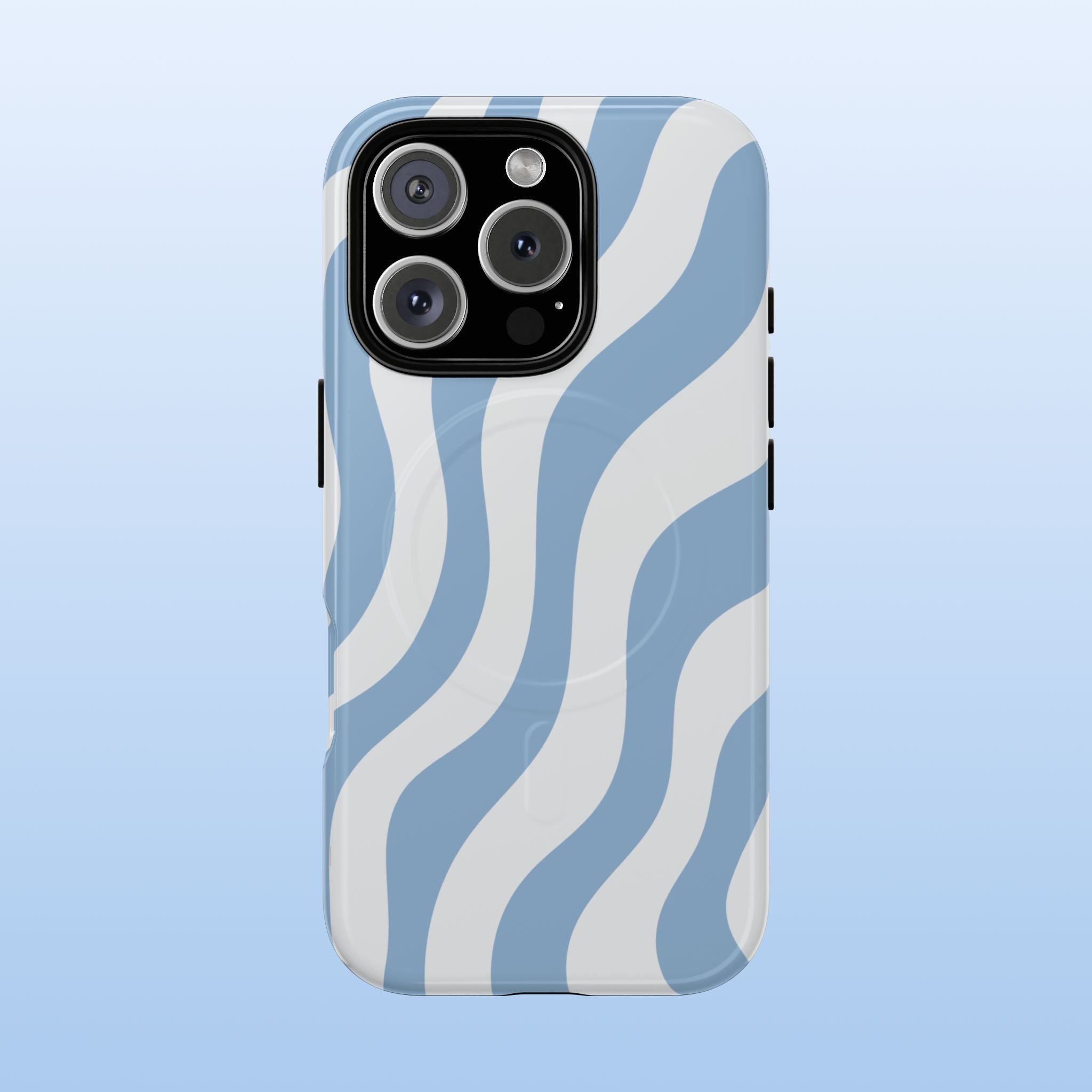 Wavy Lines - MagSafe Tough iPhone Case - Soft Blue - Abstract Minimal