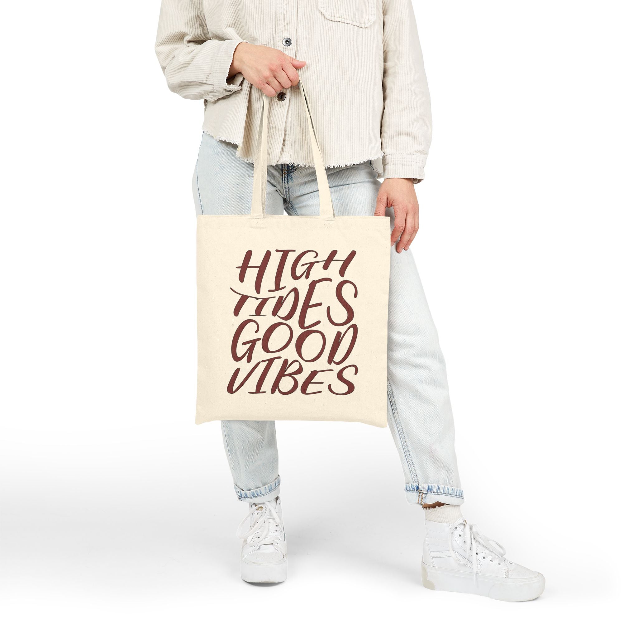 High Tides Good Vibes - Canvas Tote Bag - Beach Bag - Quote Design (Alt)