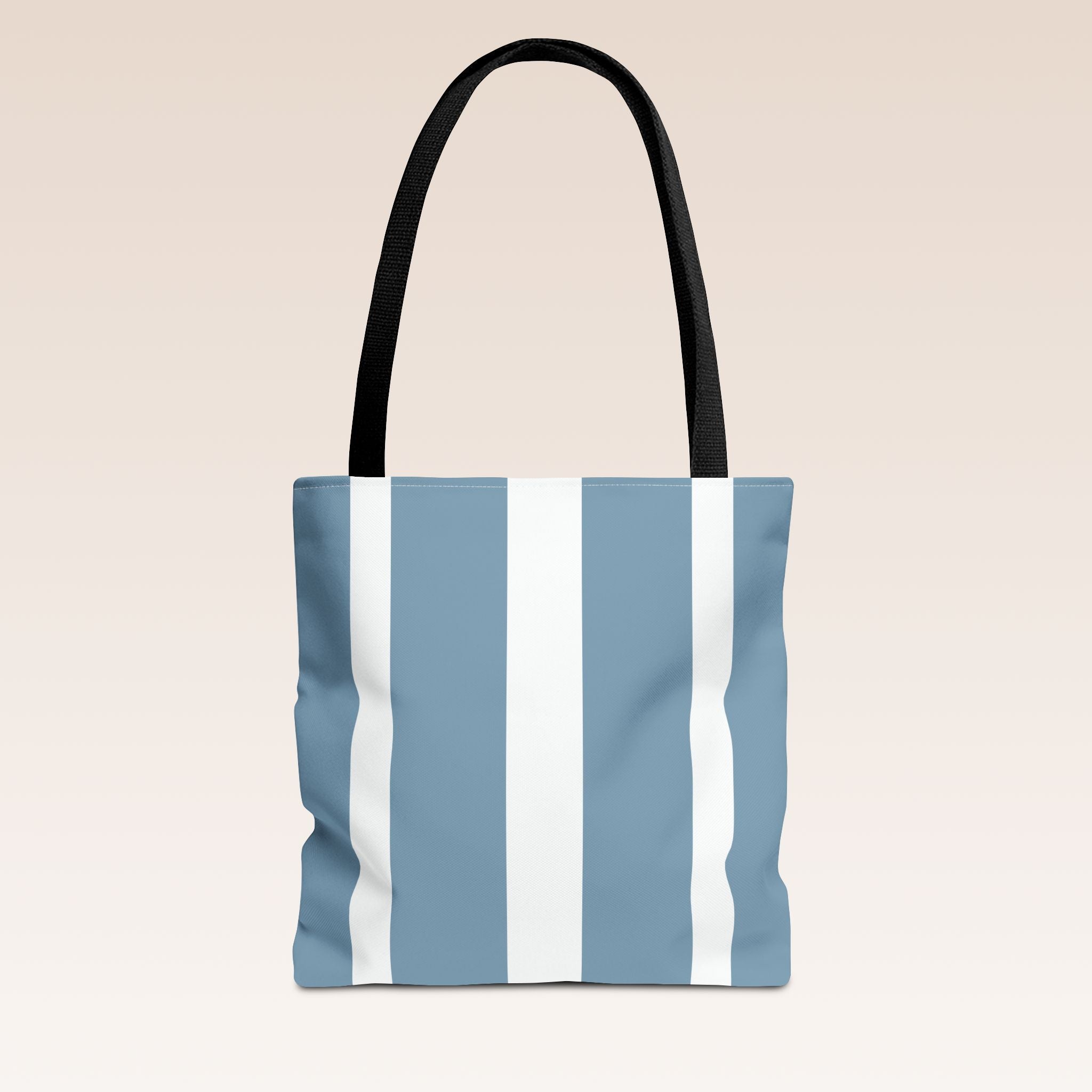 Tote bag mockup - Striped Steel Blue - 13" x 13" - black handles