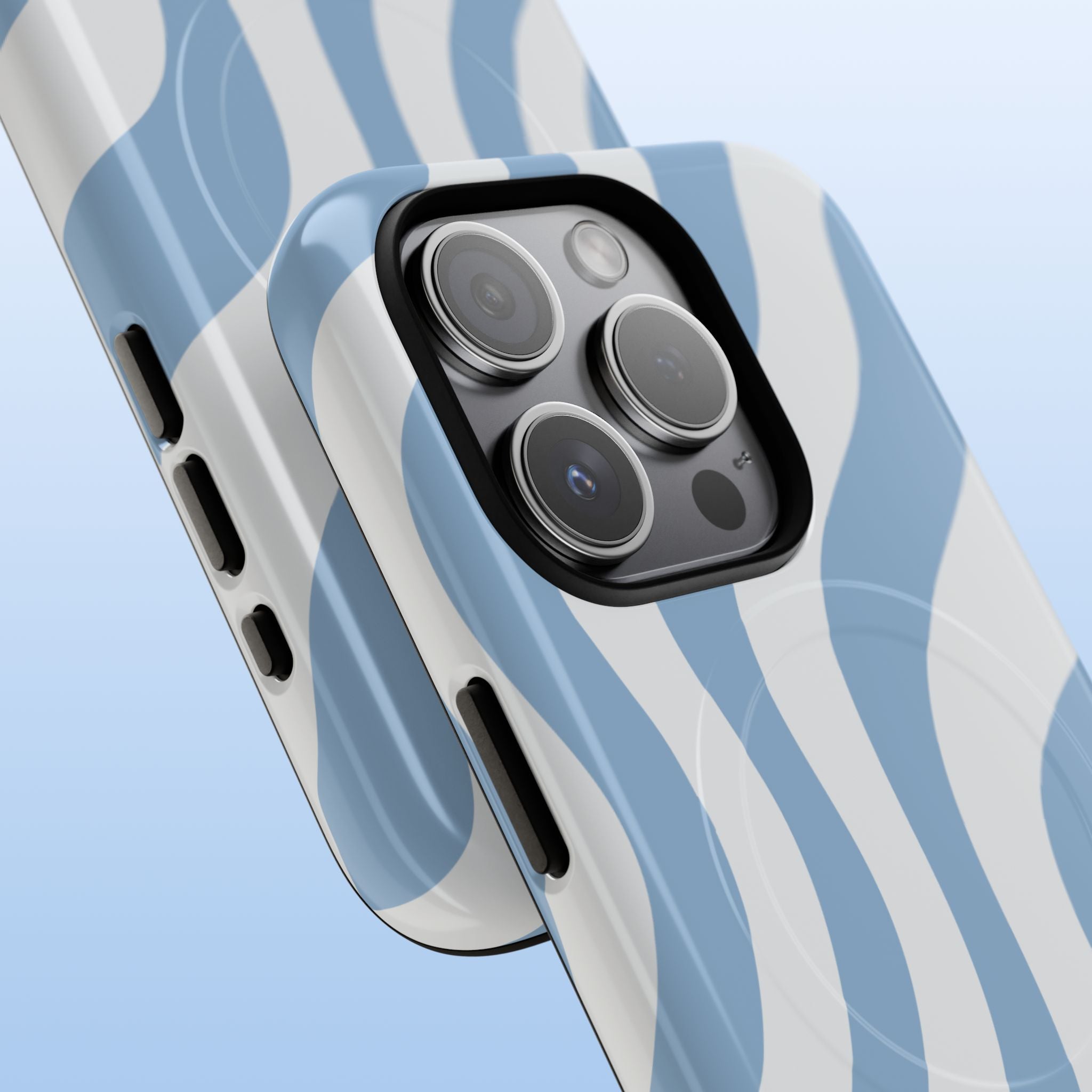 Wavy Lines - MagSafe Tough iPhone Case - Soft Blue - Abstract Minimal