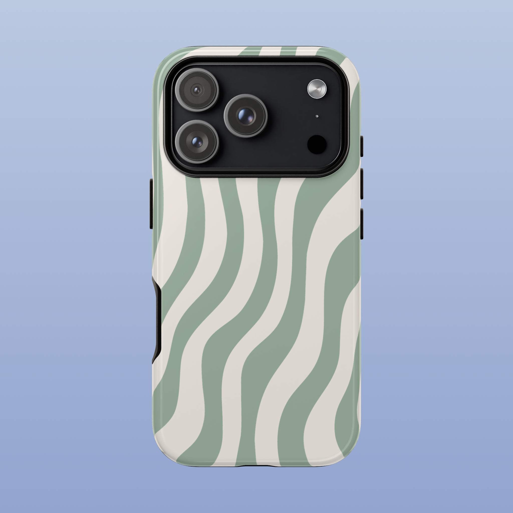 Wavy Lines - Glossy iPhone Case - Sage Green - Minimal Abstract Pattern (Alt)