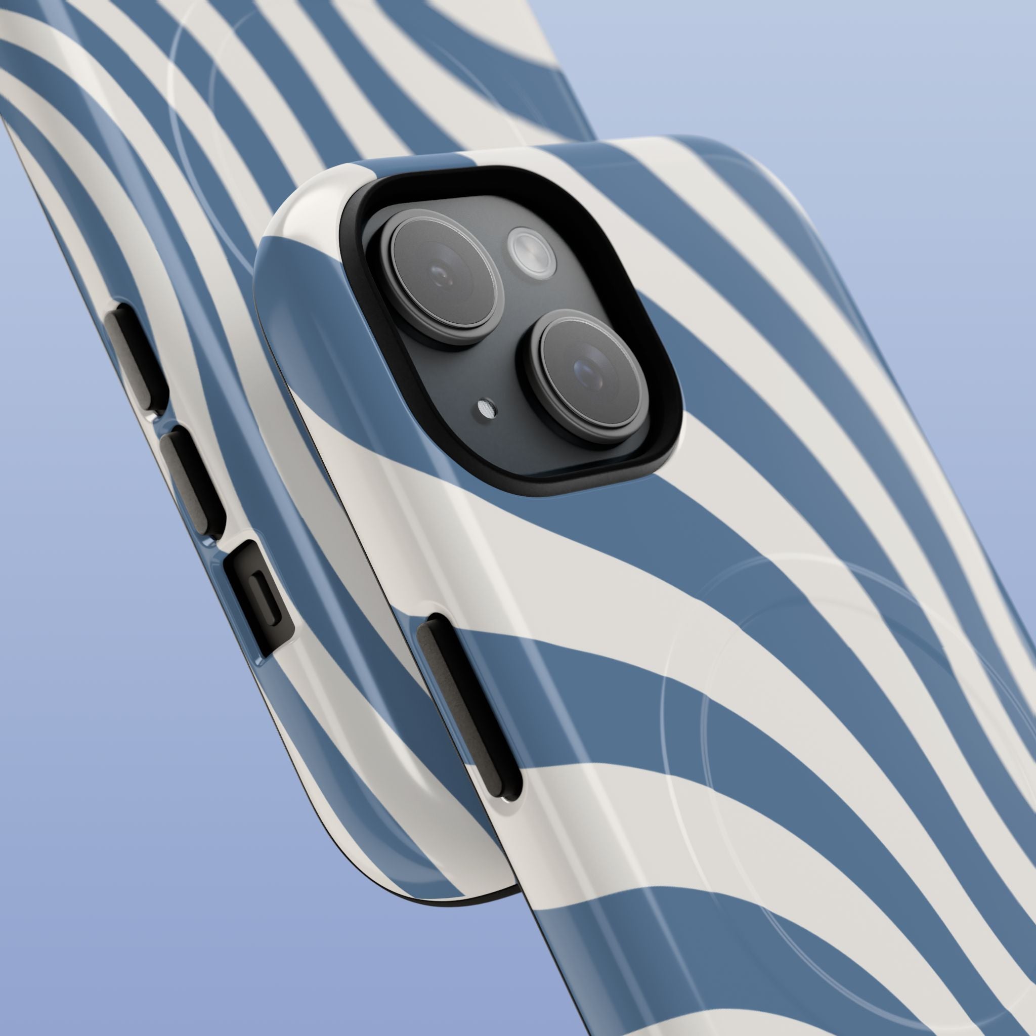 Ocean Blue Wavy Lines MagSafe tough iPhone case for iPhone 17 - close-up view