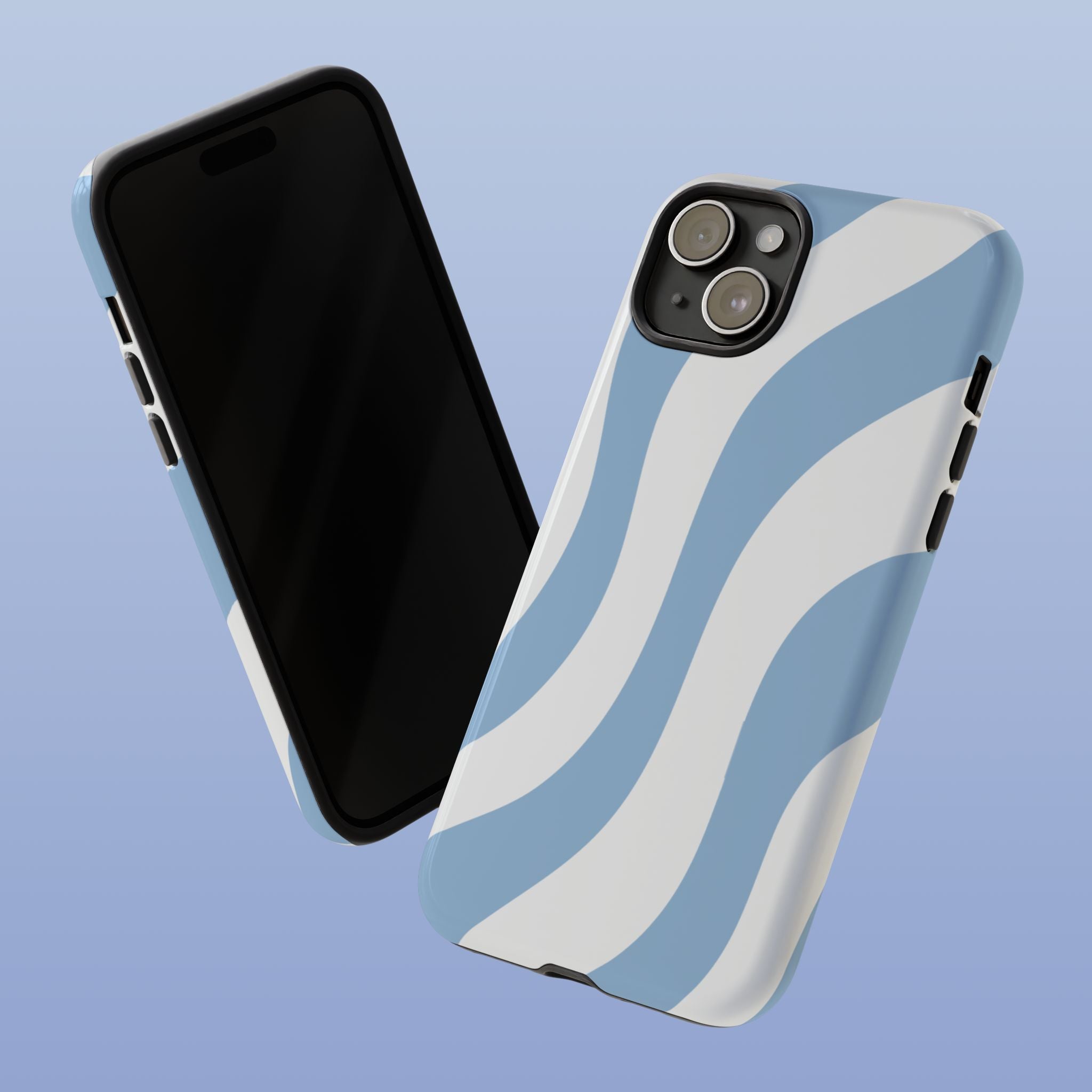 Wavy Lines - Glossy iPhone Case - Soft Blue Flow - Abstract Minimal