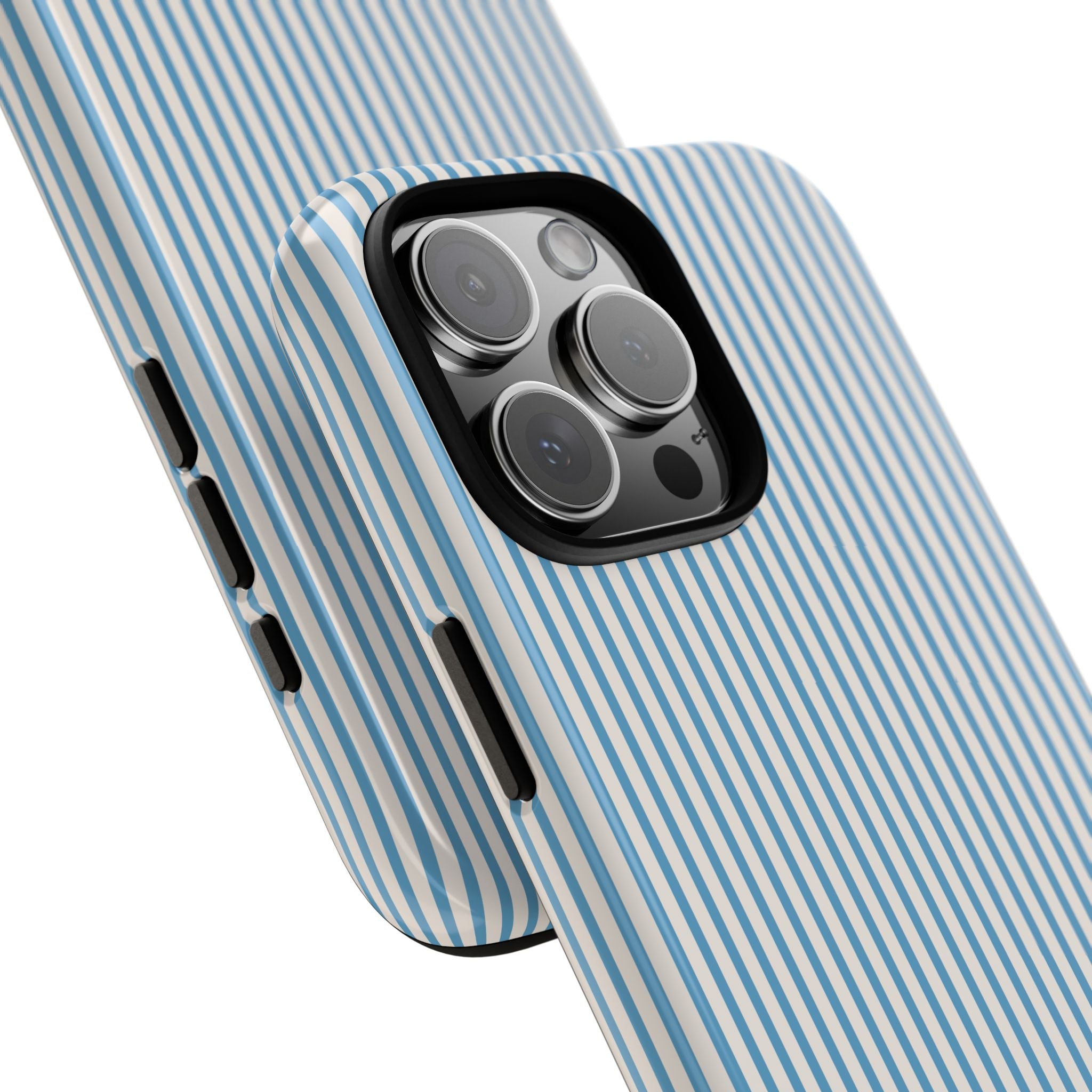 Striped Glossy Iphone Case With Soft Blue Lines Minimal Pattern